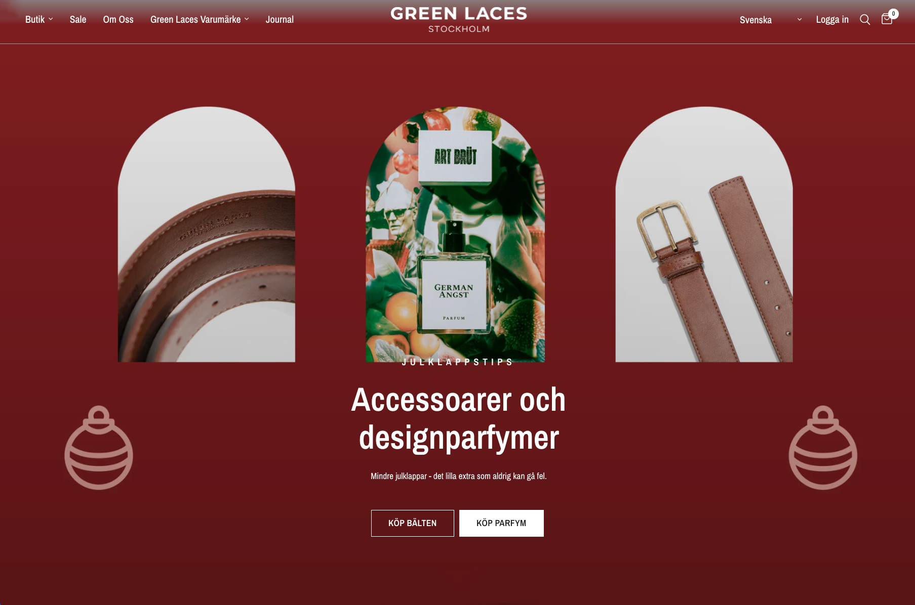 banner från hemsida. Produkter i grafiska valv med en vinröd bakgrund.