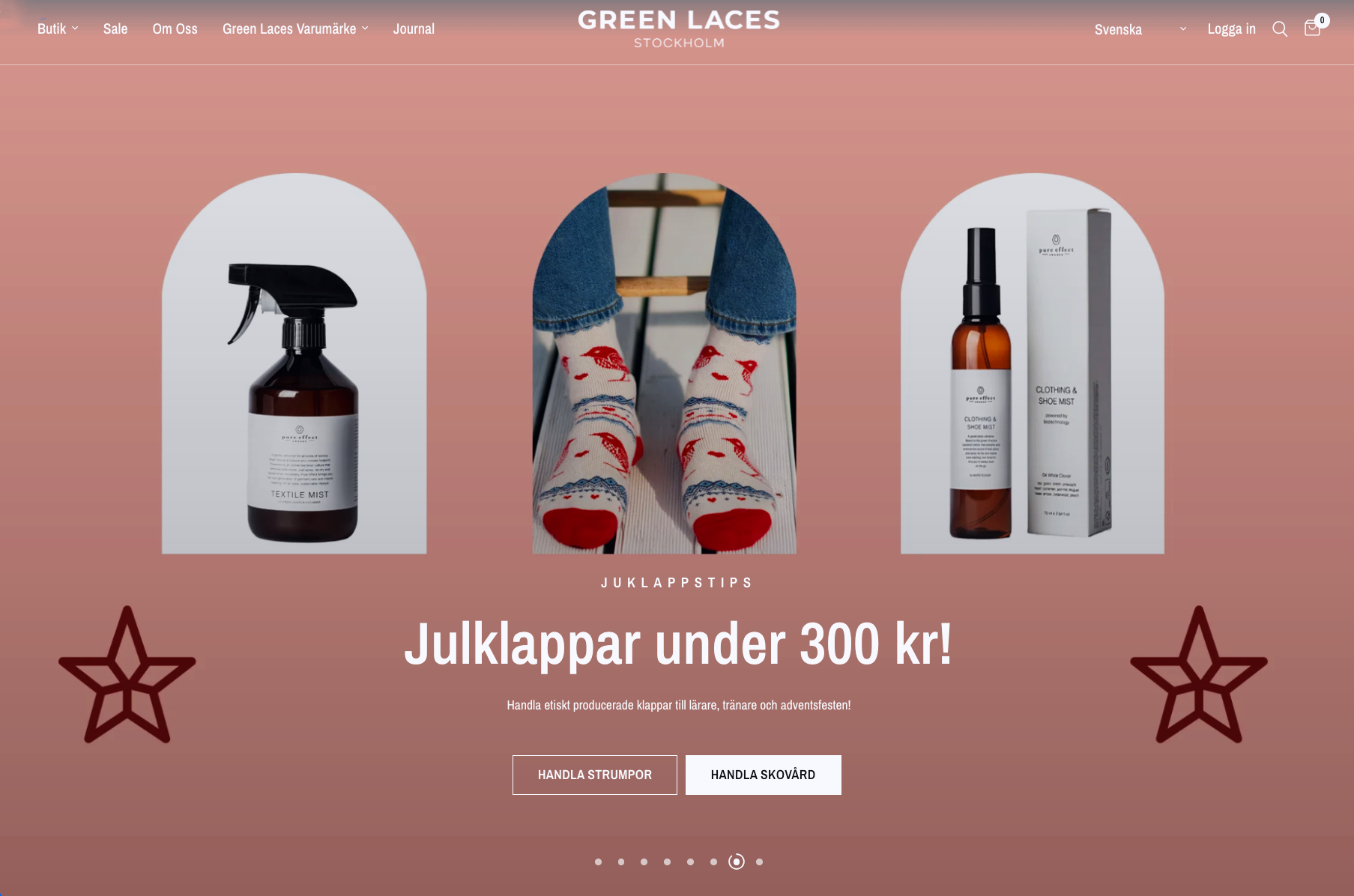 banner från hemsida. Produkter i grafiska valv med en rosa bakgrund.