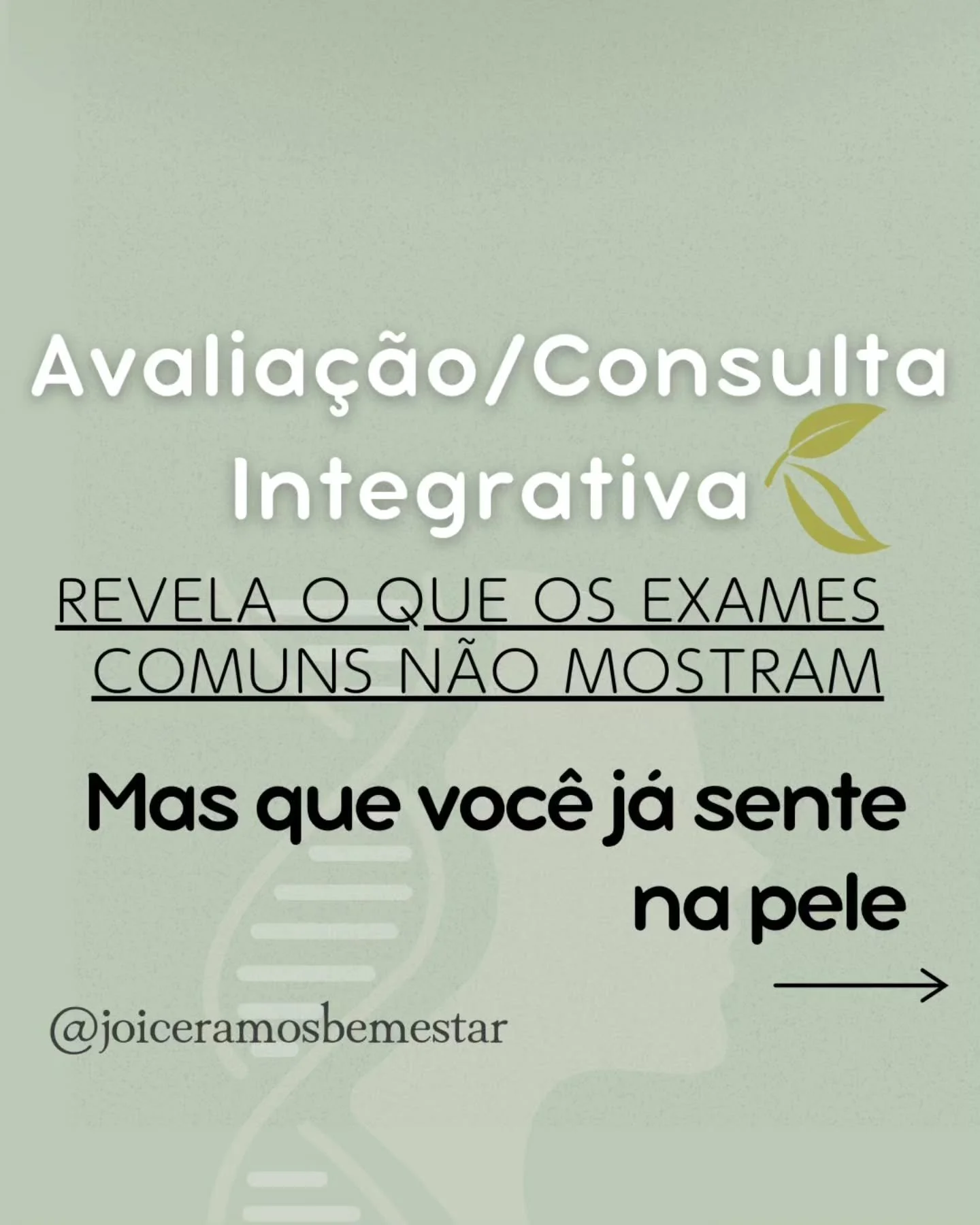 Tratamento que transforma 🌿

Na Avalia&ccedil;&atilde;o/Consulta Integrativa Inicial voc&ecirc; recebe muito mais que uma consulta:

✅ De 1h30 a 2 horas de escuta profunda
✅ Exame de biorresson&acirc;ncia na hora
✅ Protocolo personalizado ( de acord