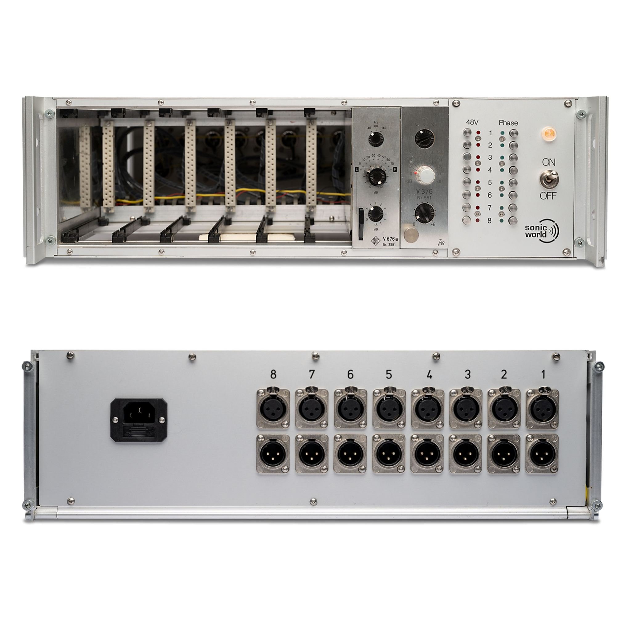 SonicWorld Rack for 8 x Telefunken V376 or V676(a) Mic Pres.
Switchable Phantom and Phase for each channel, inbuilt PSU.
Neutrik XLRs 
#racking #rackingsystem #rackingsystems #recordingstudio #analogrecording #germanproaudio  #studiogear #recordingge