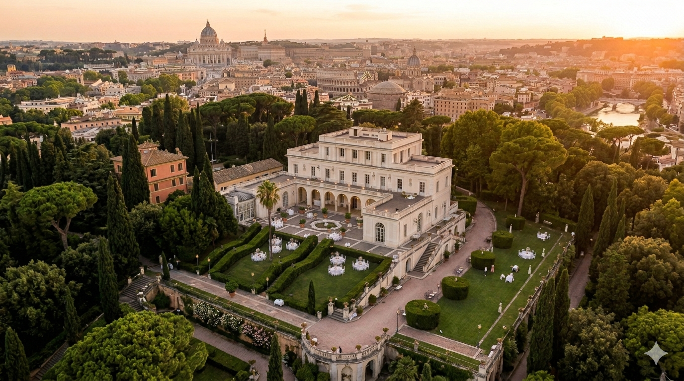 wedding setting at Villa Miani in Rome, villa miani wedding photographer