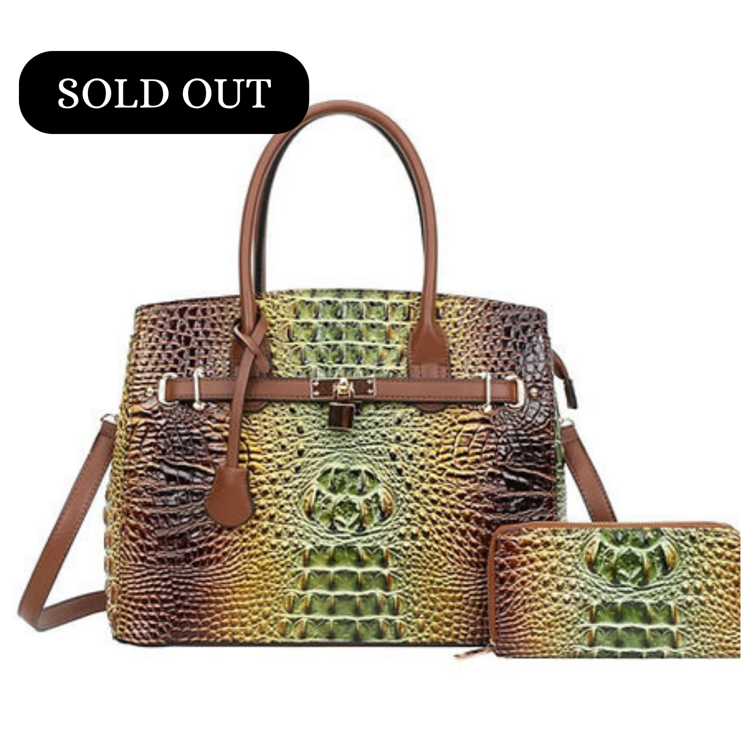 Green/Brown 2 in 1 Textured Tie-Dyed Satchel w/ Wallet - Alley