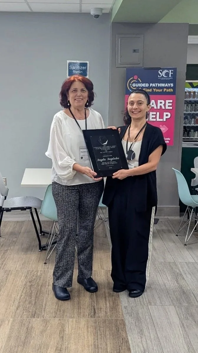  2026 MAA Florida Section Distinguished Service Award goes to Angela Angeleska from the University of Tampa presented by Daniela Genova chair of Awards Committee