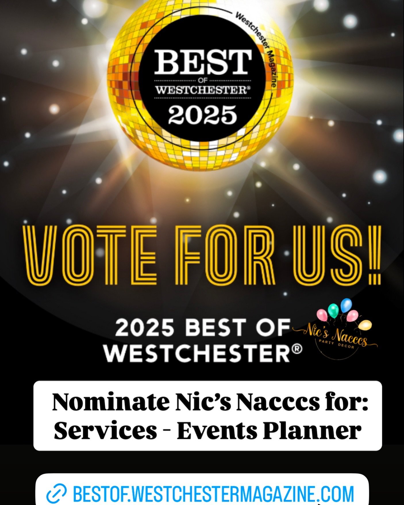 Please take just a minute &amp; click the 2nd link in our bio to nominate @nicsnacccs for the Best of Westchester!

Simply sign up &amp; then type &ldquo;Nic&rsquo;s Nacccs&rdquo; in the Services ➡️Events Planner&rdquo; category! 💫

We so appreciate