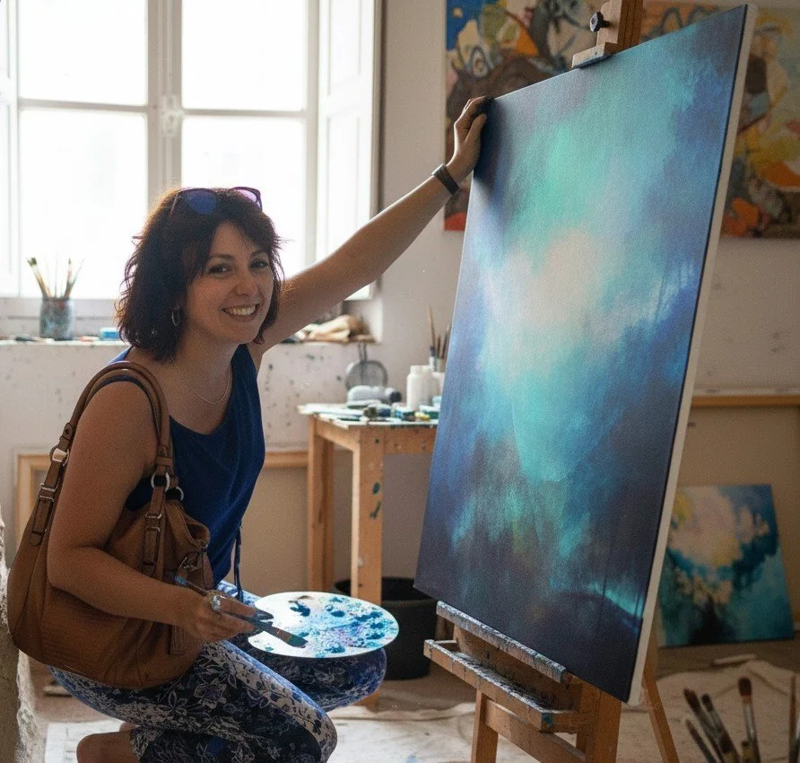 Lara Rubi. El alma tras el lienzo:  Mi pintura es un diálogo entre el silencio y el color, donde cada trazo busca dar forma a lo intangible.