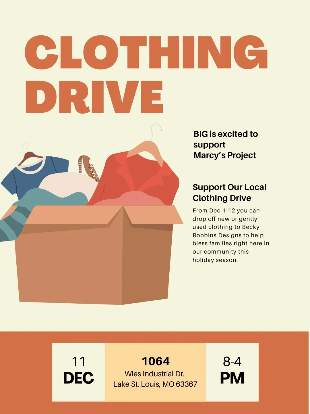 Let&rsquo;s come together to lift up local families this season.&hearts;️ 

My dear friend @beckyrobbinsdesigns is organizing a clothing drive through her organization, @blessingindividualsgenerously , to support Marcy&rsquo;s Project&mdash;and I&rsq