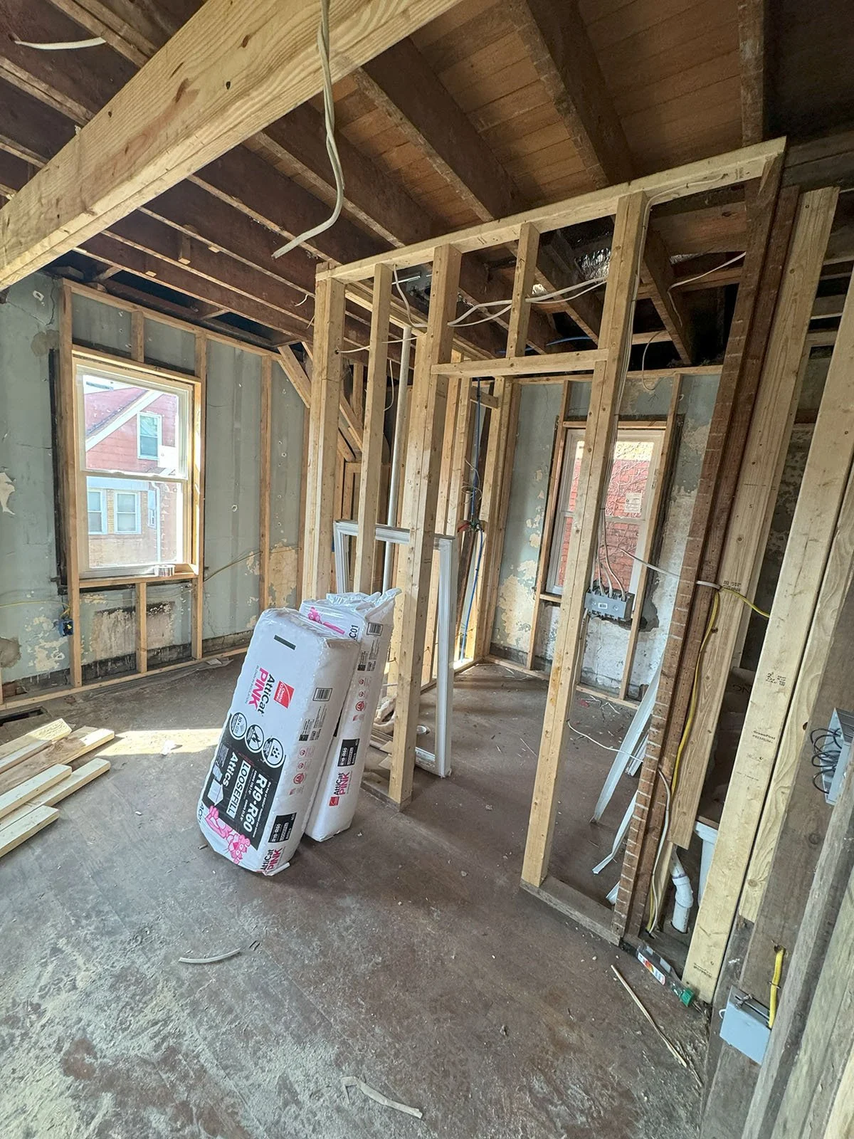 home renovation in progress with wood framing top class renovations in pittsburgh pa