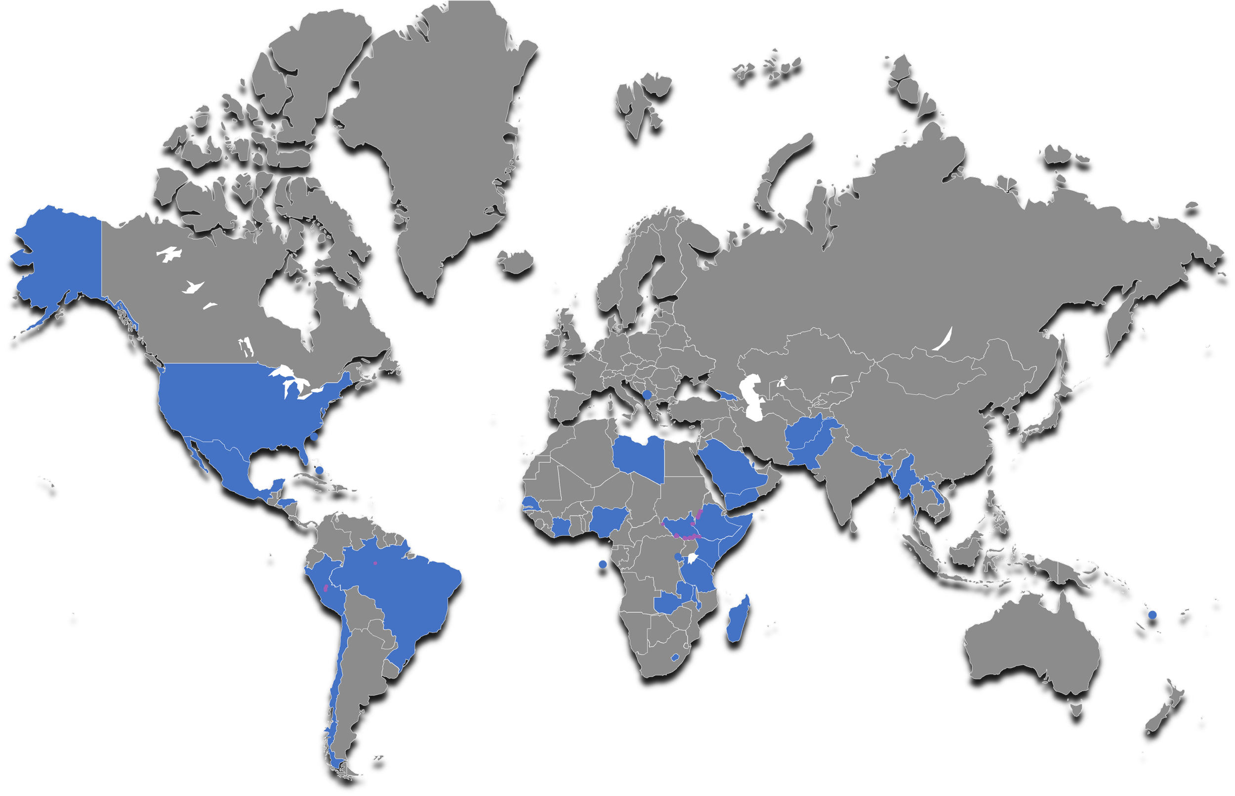 World map highlighting countries where cryptocurrencies are legal, shown in blue, including the United States, Canada, Mexico, Brazil, several African countries, most of Europe, and some countries in Asia and Oceania.