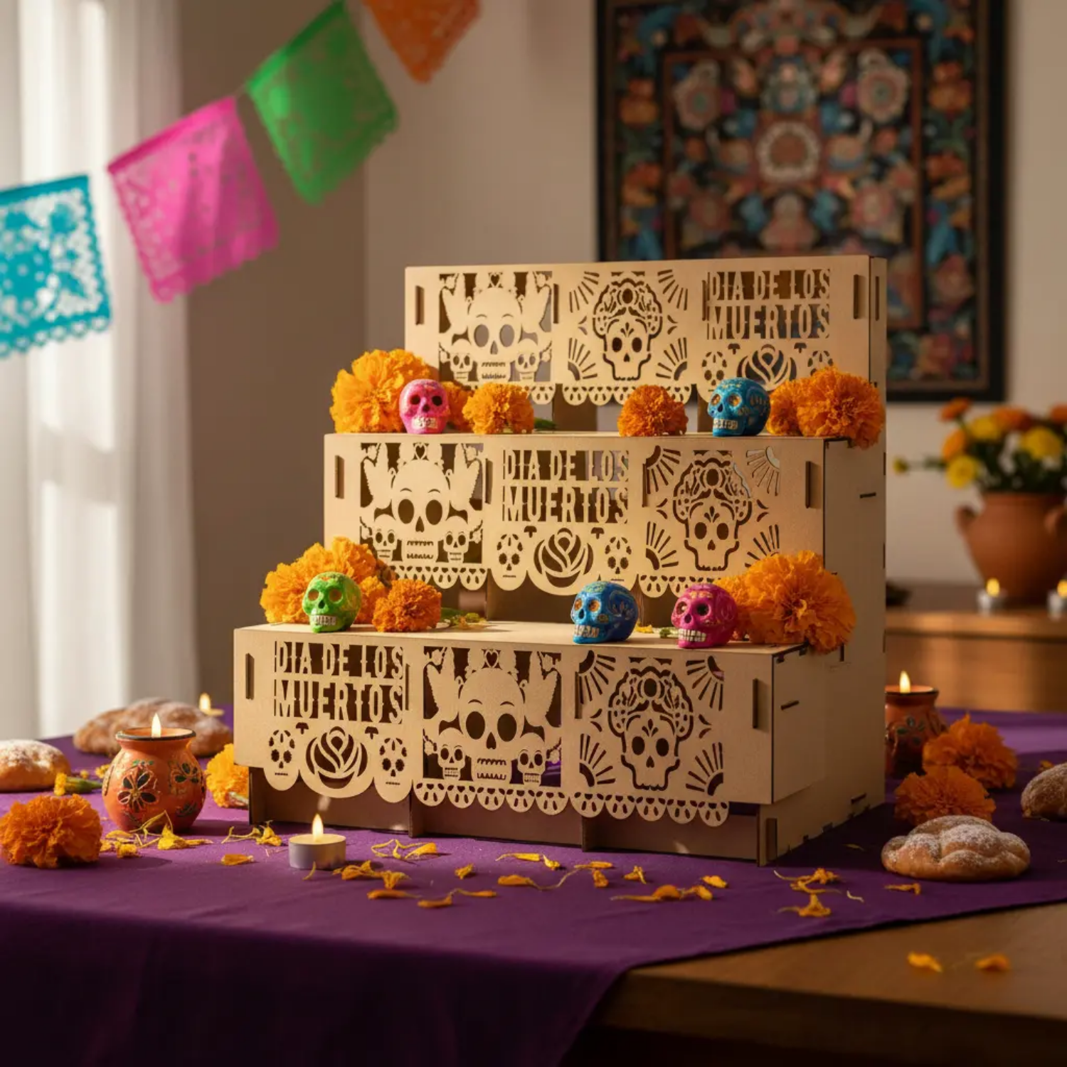 Altar Grande, Día de Muertos, Halloween, Ofrenda Mdf 3mm, 6mm, 1.20m, 90cm.