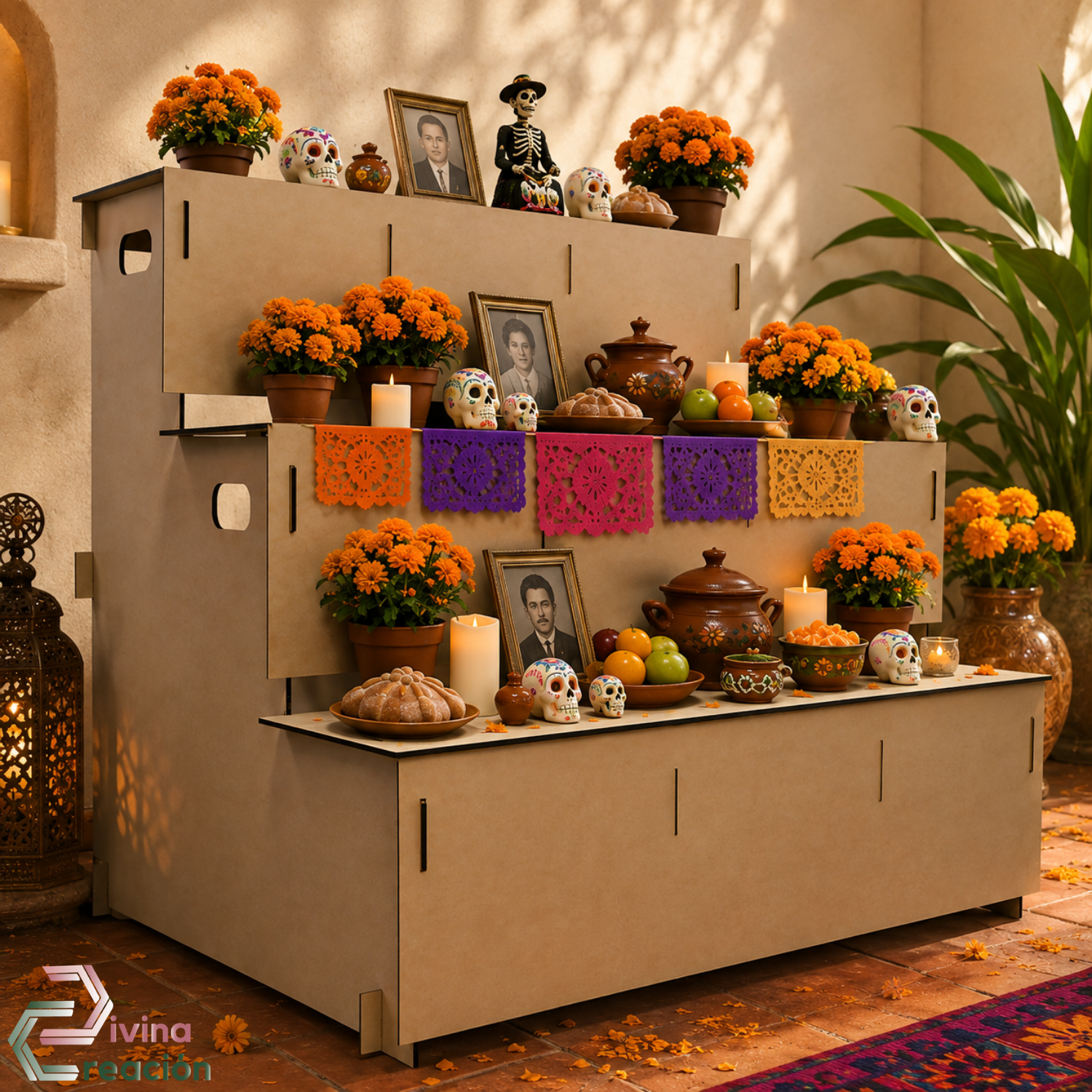 Altar Grande Liso Día de Muertos, Halloween Mdf 3mm y 6mm De grosor 1.00m * 90cm * 90cm