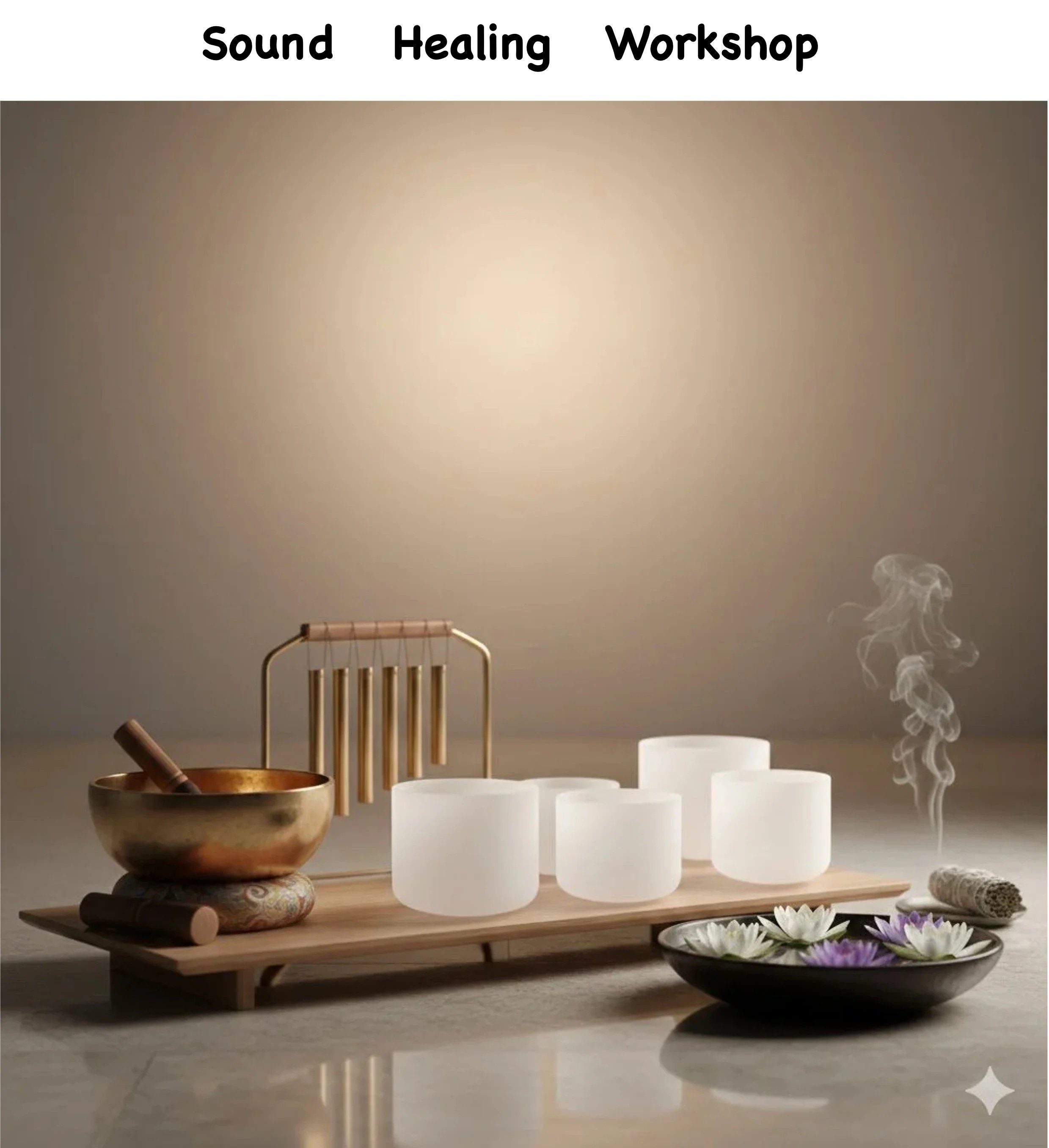 Sound Healing Workshop: a therapeutic practice using intentional sound frequencies to create vibrations and influence body system.