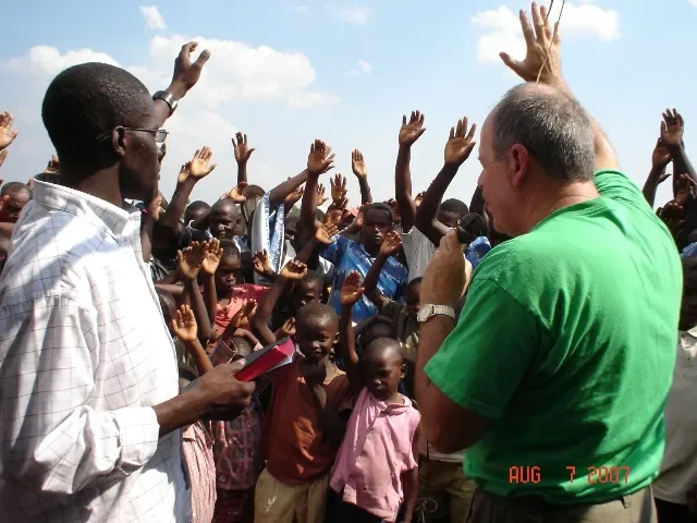 Mission team conducting evangelism outreach in a Kenyan community