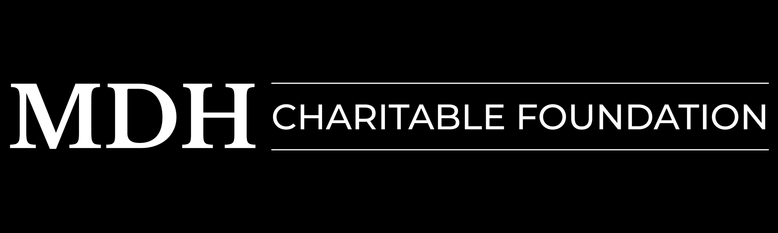 Logo of MDH Charitable Foundation with black background and white text.
