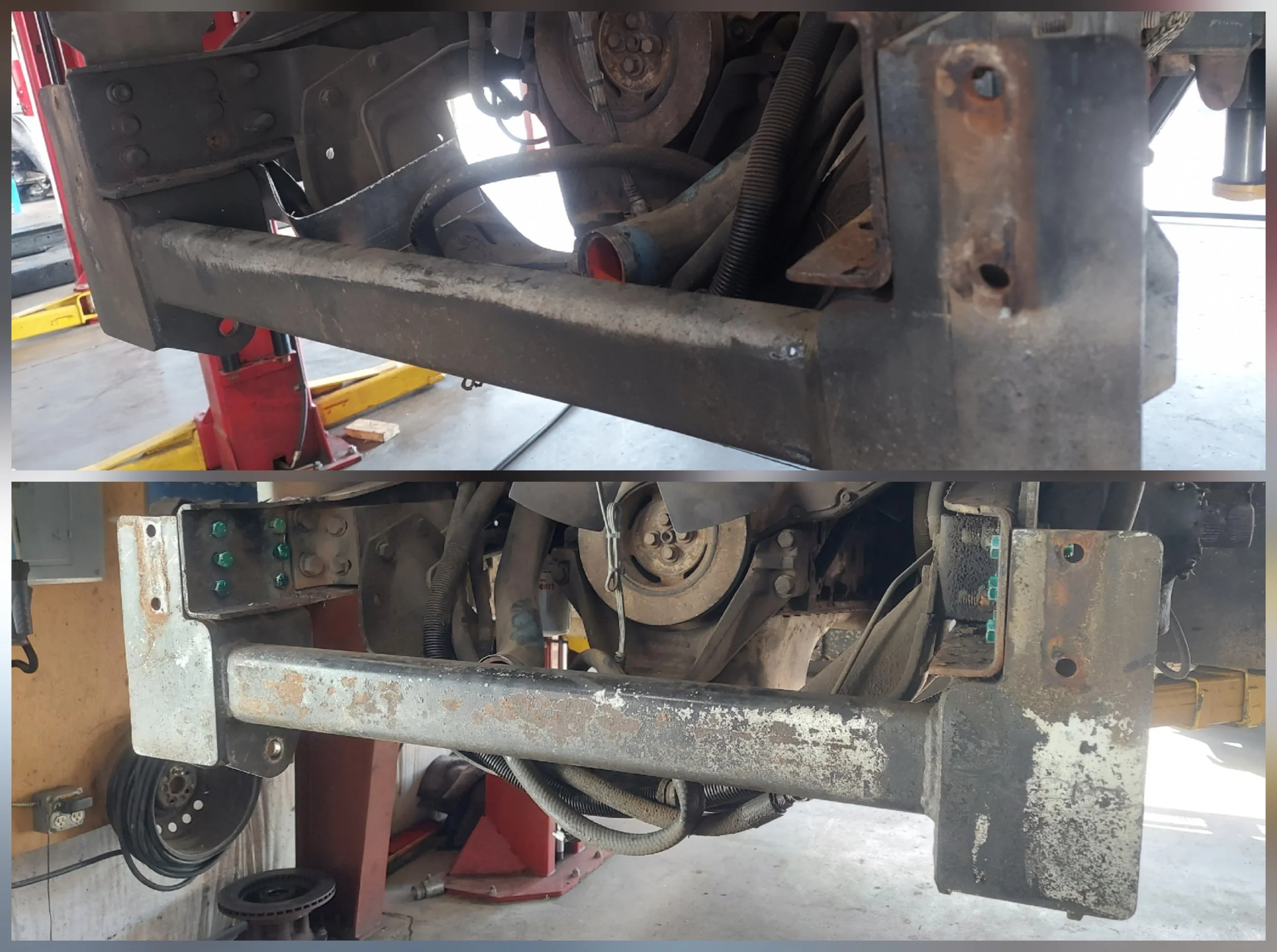 Replaced bent cross member