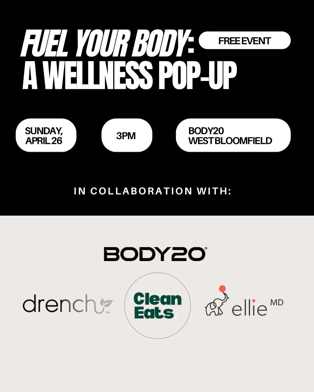 FREE EVENT! Join us for FUEL YOUR BODY: A Wellness Pop-Up 🤍

We are thrilled to be collaborating on a free community event.

This is your chance to connect with local experts, sip on wellness drinks and learn how to truly nourish yourself for real r