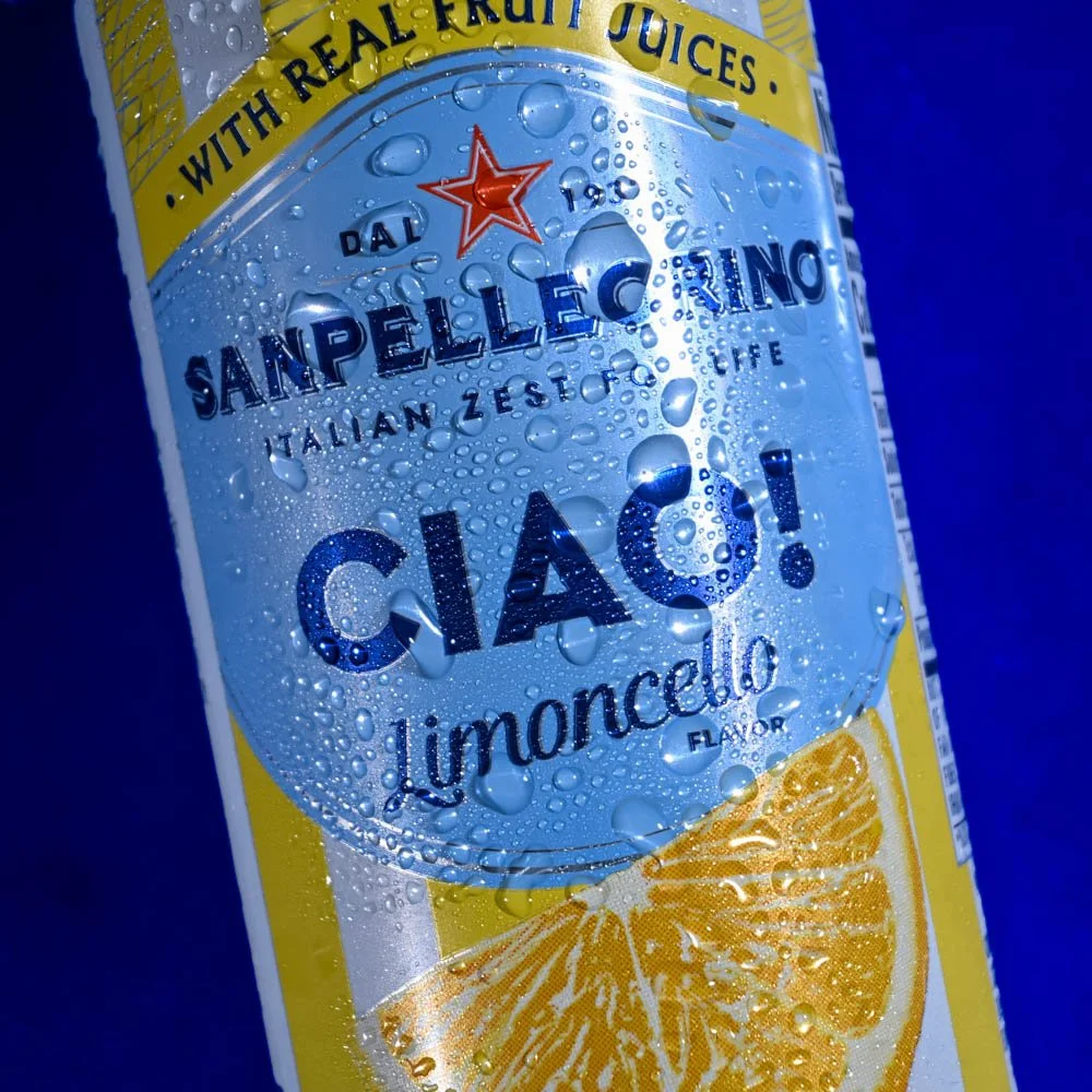 San Pellegrino label with condensation