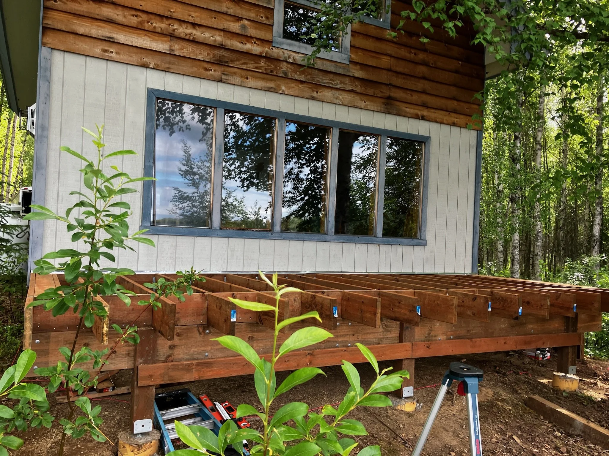 Rear view of the new deck's stringers