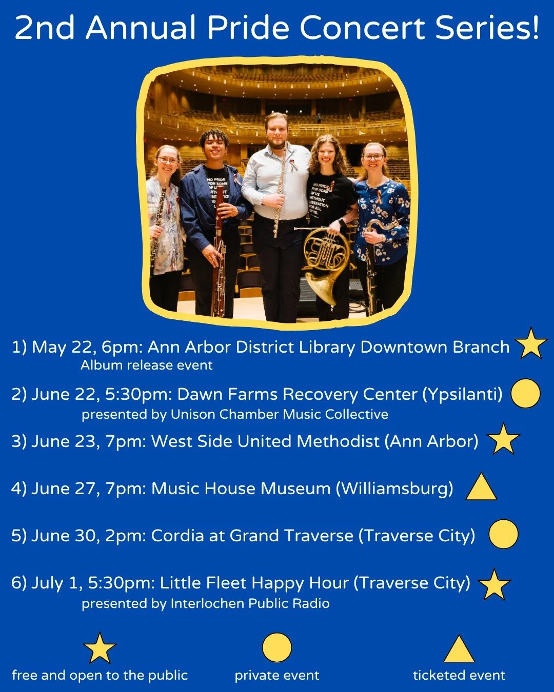 OUT Ensemble&rsquo;s 2nd Annual Pride Concert Series is here! Join us for a series of six concerts across the state of Michigan featuring music from our upcoming debut album, Seasons of Change, and other OUT Ensemble favorites. More information about