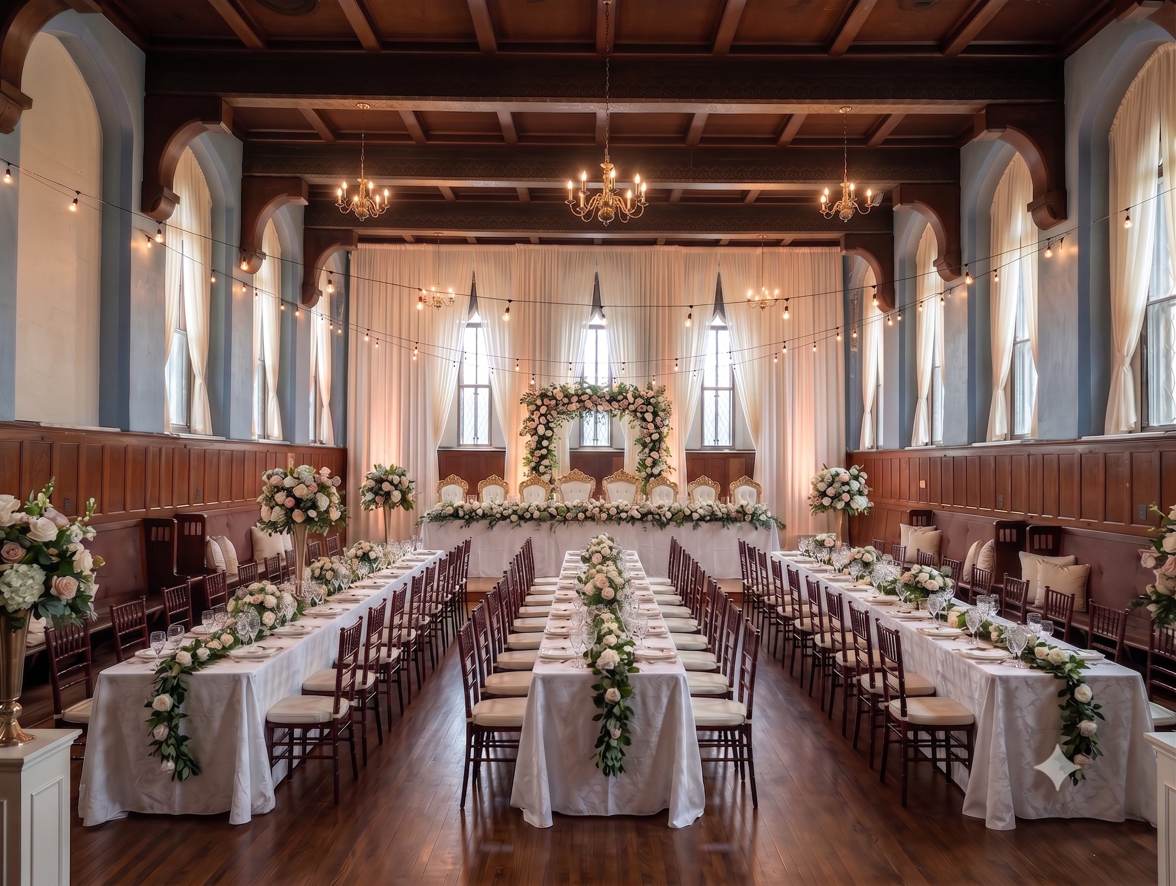 Rendered image of decorated banquet hall