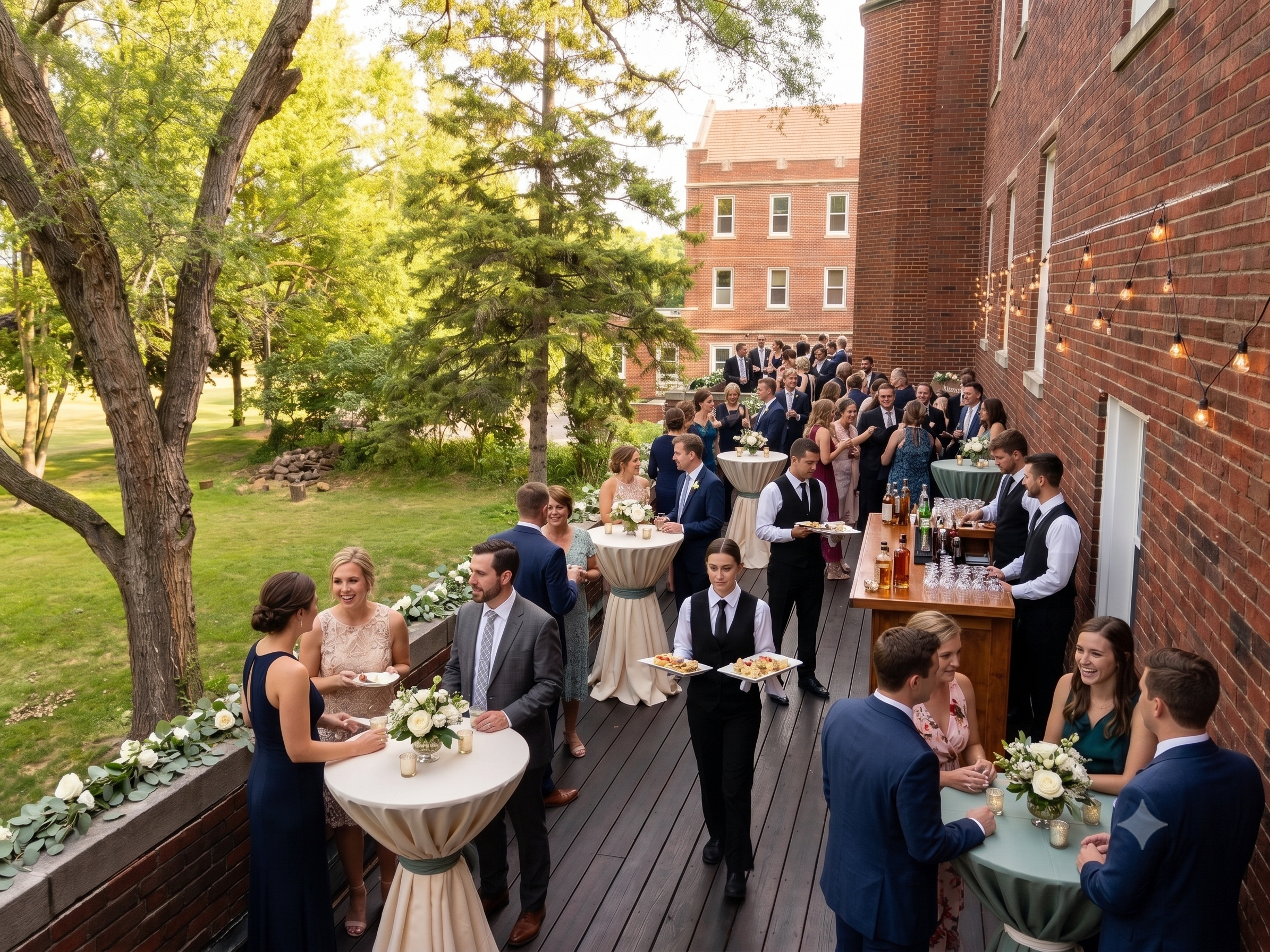 Rendered image of a cocktail party on the east side of the balcony