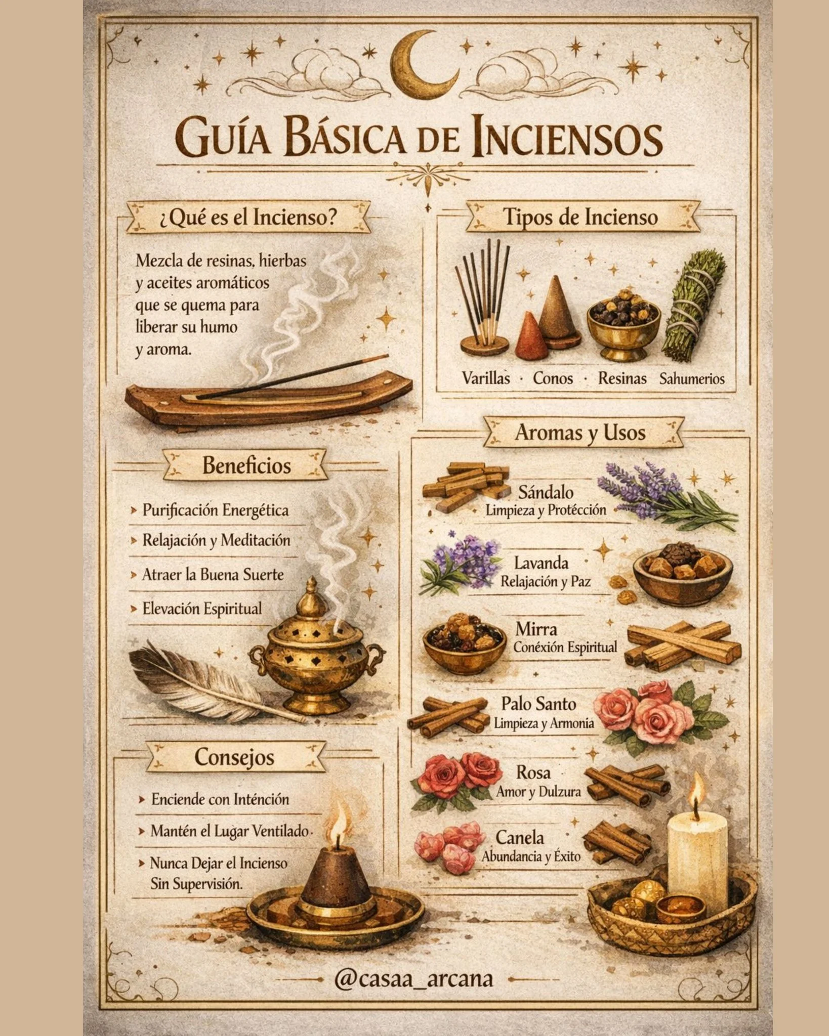 🌿✨ Gu&iacute;a b&aacute;sica de inciensos ✨🌿

El incienso no es solo aroma&hellip; es energ&iacute;a en movimiento.

Cada humo limpia, protege o atrae algo diferente&hellip;
y lo que eliges encender, tambi&eacute;n habla de lo que necesitas en tu v