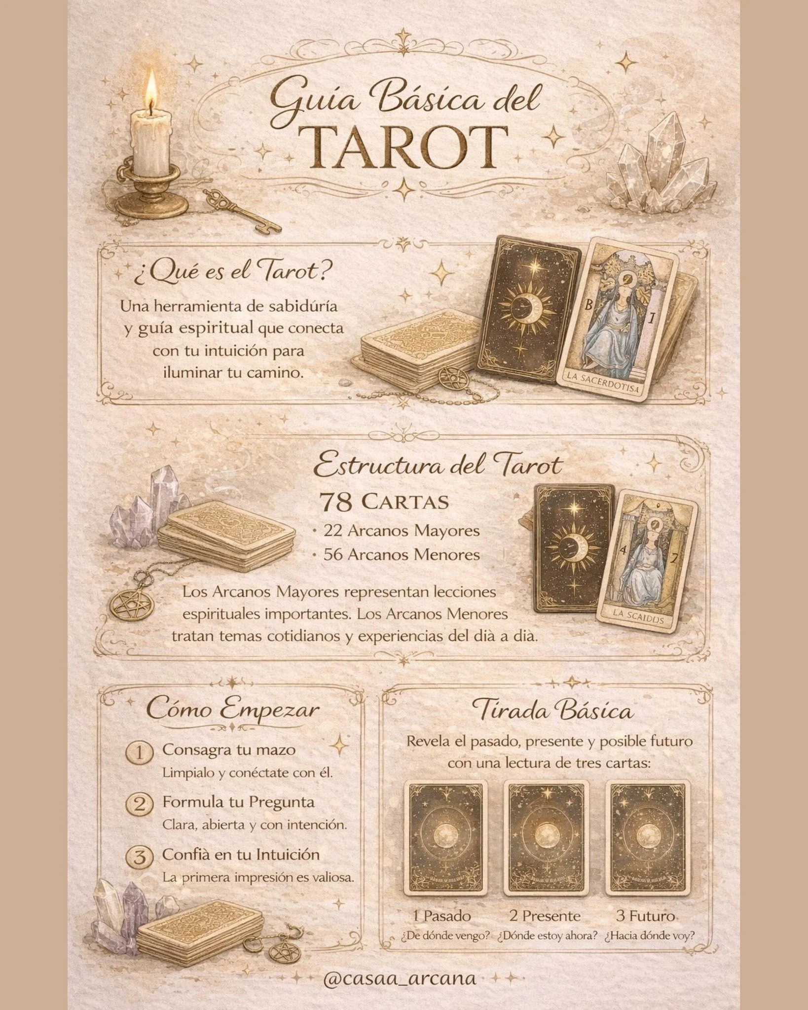 🔮 Gu&iacute;a b&aacute;sica del tarot ✨🔮

El tarot no es adivinar el futuro&hellip;
es recordar lo que tu alma ya sabe.

💫 Porque dejas de dudar&hellip;
y empiezas a confiar en tu intuici&oacute;n.

🌙 Si sientes que esto te llama&hellip; no es ca