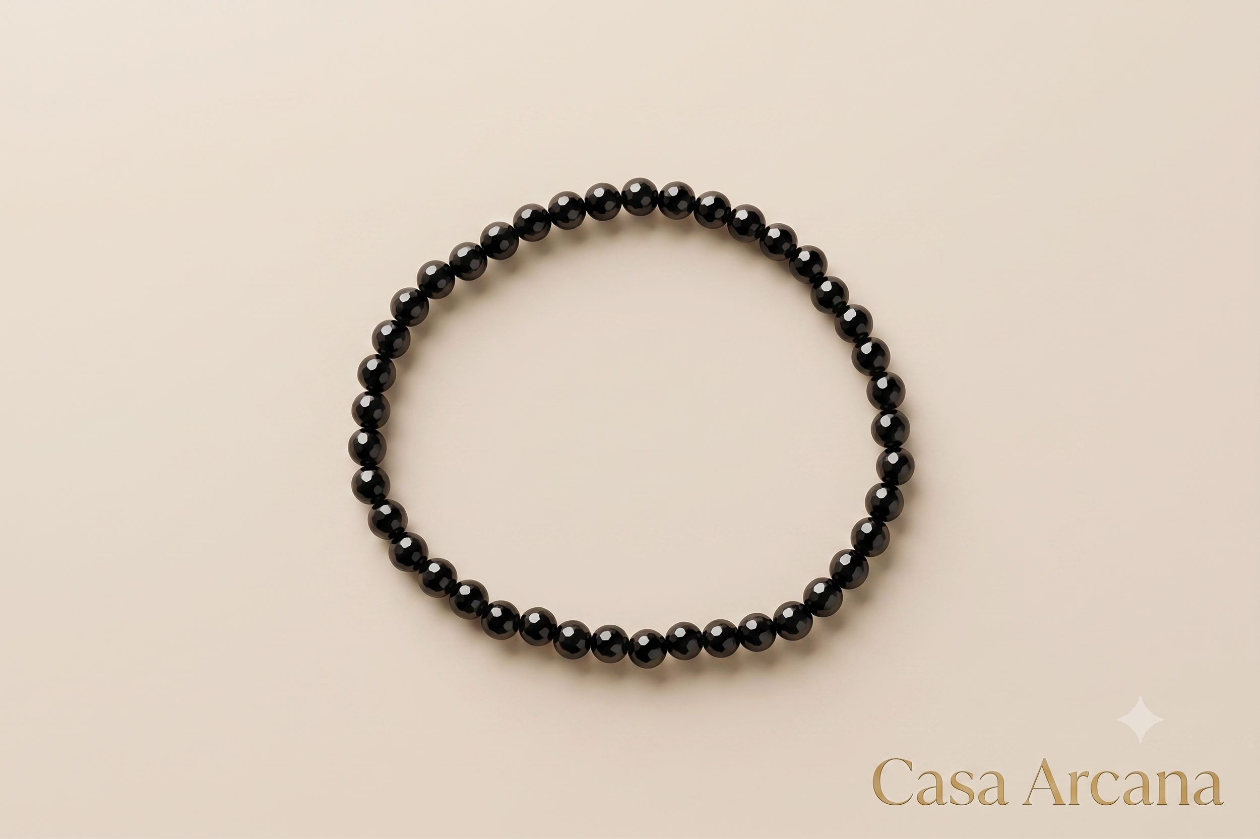 Pulsera Elástica Bola de Turmalina Negra 4 mm