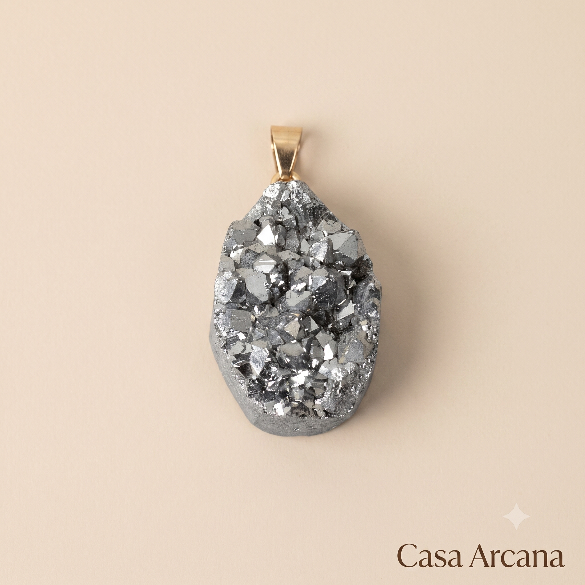 Colgante Drusa Aqua Aura Pirita (2 x 4 cm aprox.)