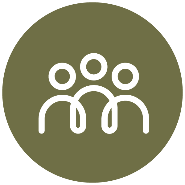 A white icon of a group of people representing community.