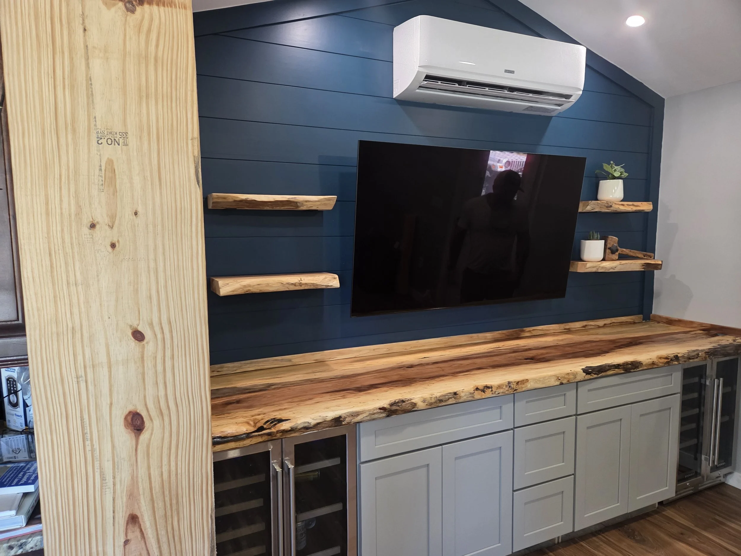 Live edge counter top and shelves.