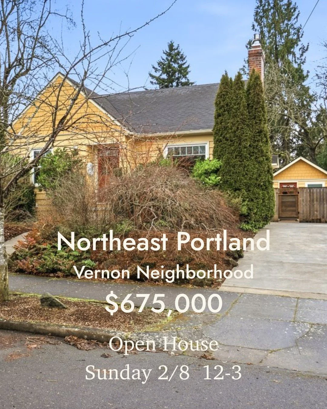 ✨Vibing in Vernon✨ Come check out this beautiful NE Portland home this Sunday, 2/8, between 12:00 pm and 3:00 pm at my open house.  The main home has two bedrooms, one bath, and a generous upstairs bonus room.  The detached ADU studio comes with a fu