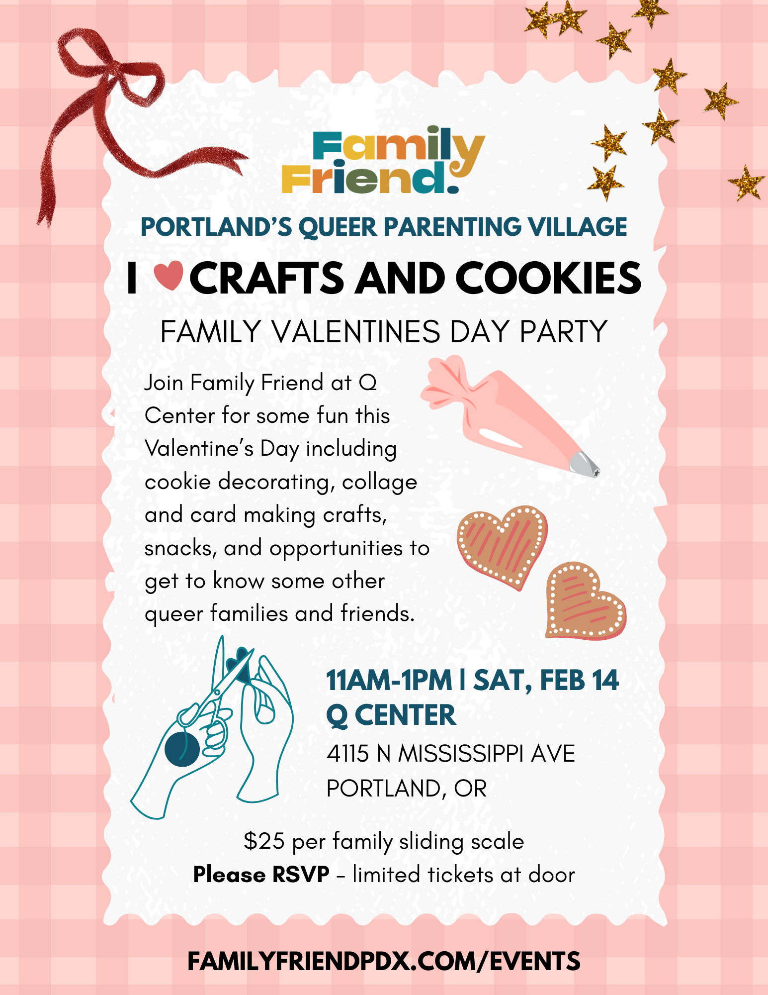 Family Friend Valentines Day Party - Crafts + Cookies @ Q Center