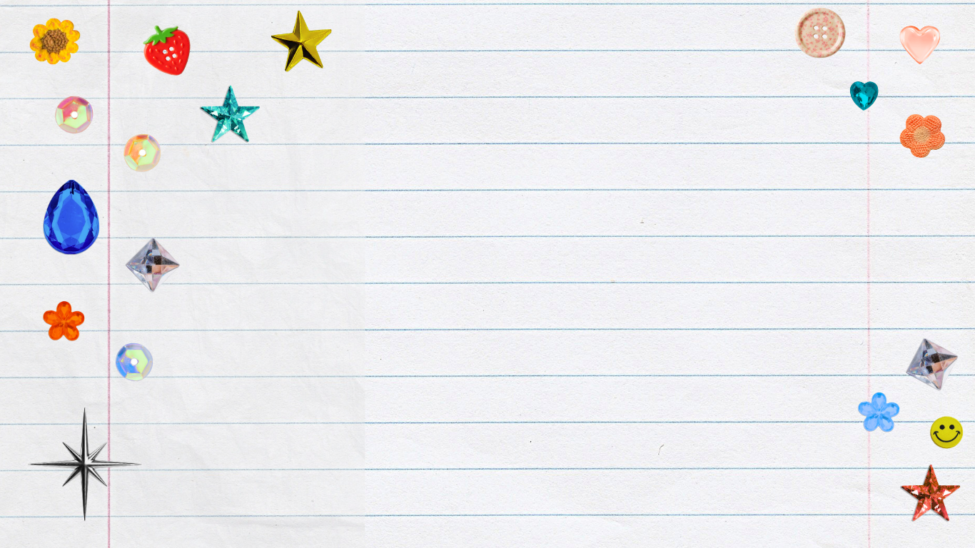 Decorative sheet of lined notebook paper with colorful stickers of stars, flowers, hearts, and a smiley face around the edges.