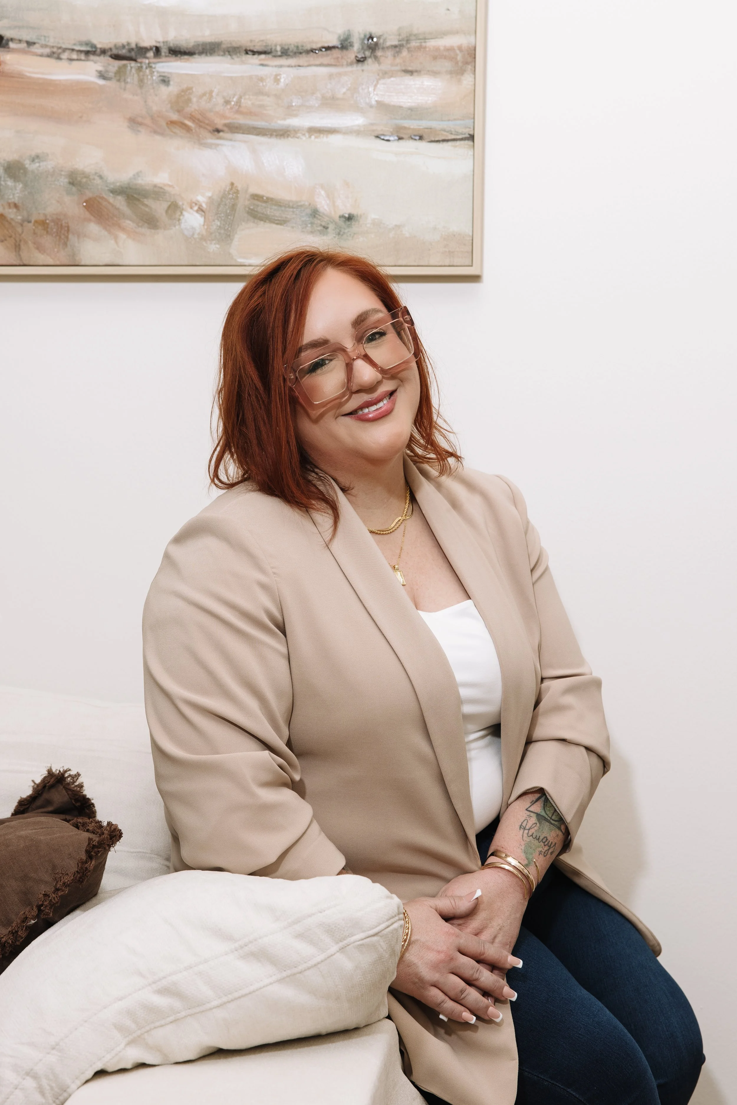 Female therapist relaxed on couch