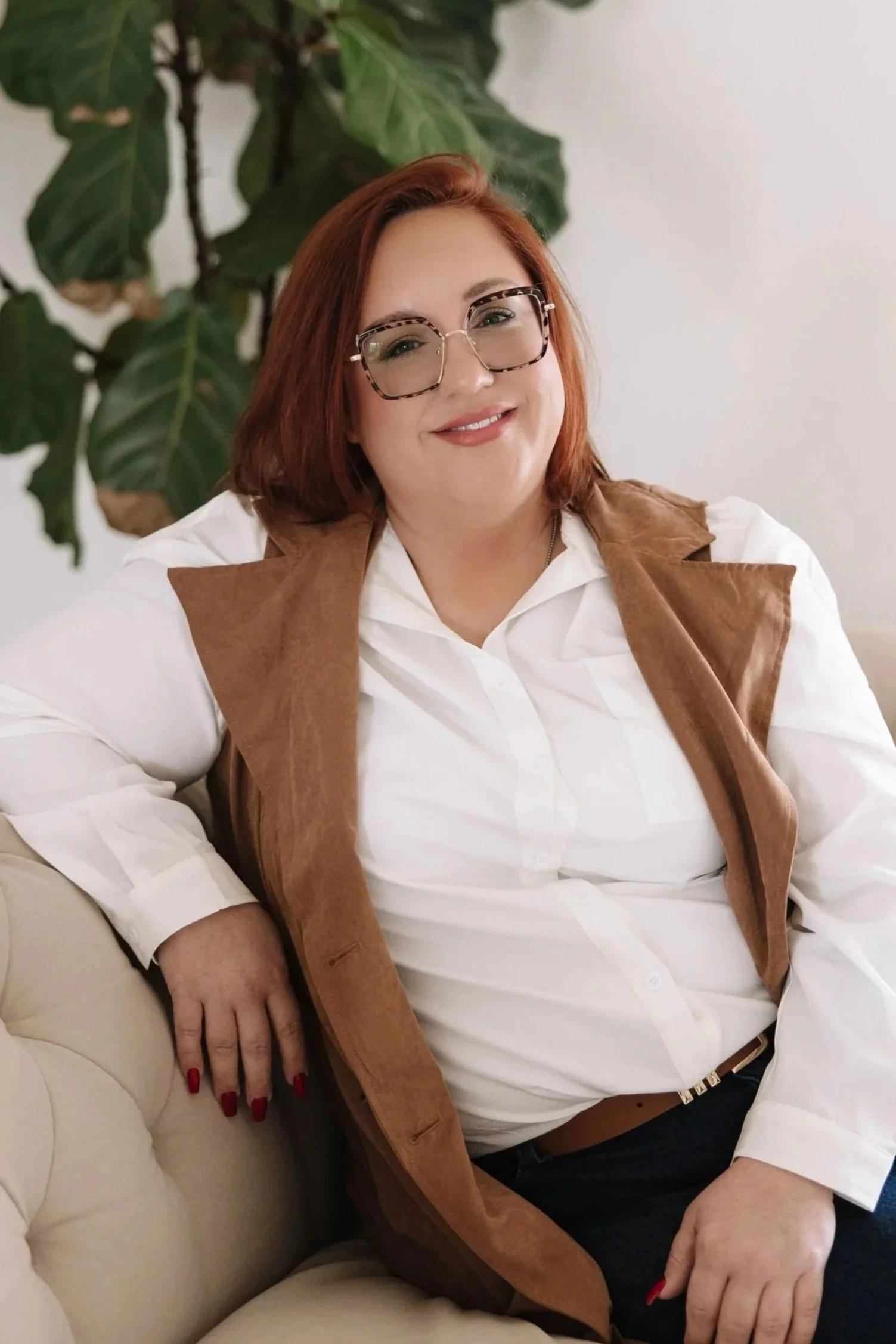 Female therapist relaxed on couch