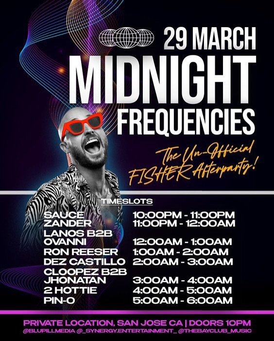 DM FOR INFO.

THE ONLY FISHER AFTERS RUNNING INTO THE LATE NIGHT. INVITE ONLY.
