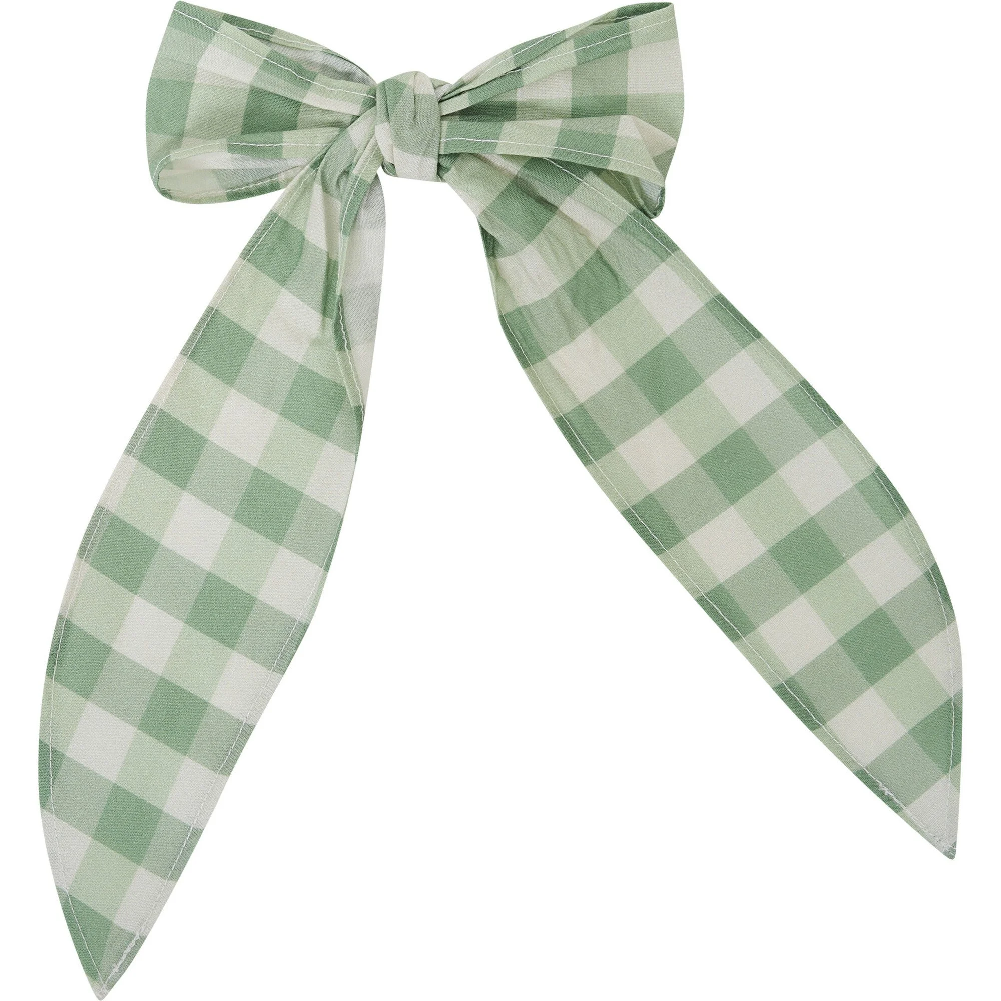 Green and white checkered fabric bow.