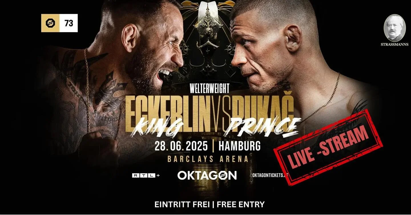 Der König steigt in den Ring – und wir zeigen’s live!
Am 28.Juni 2025 ist es soweit: Christian Eckerlin kämpft – und die Strassmann-Kneipe ist die einzige Bar, die den Livestream zeigt!
Sichert euch jetzt einen Tisch &