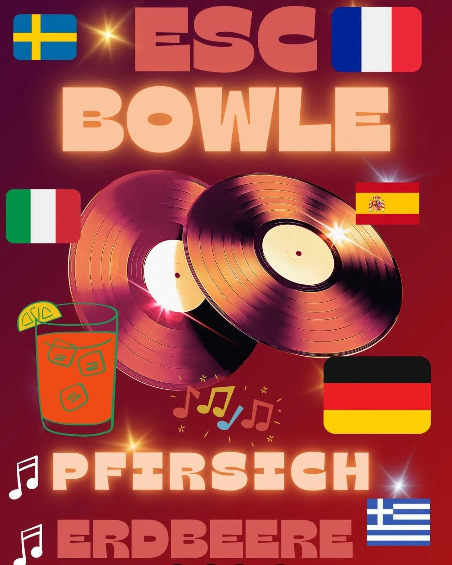 Nur heute: Special Drinks
Pfirsich Bowle und Erdbeer Bowle anlässlich des @eurovision
Wir freuen uns auf euch!
Only today:
Special Drinks
Peach punch and strawberry punch to celebrate the Eurovision Song Contest