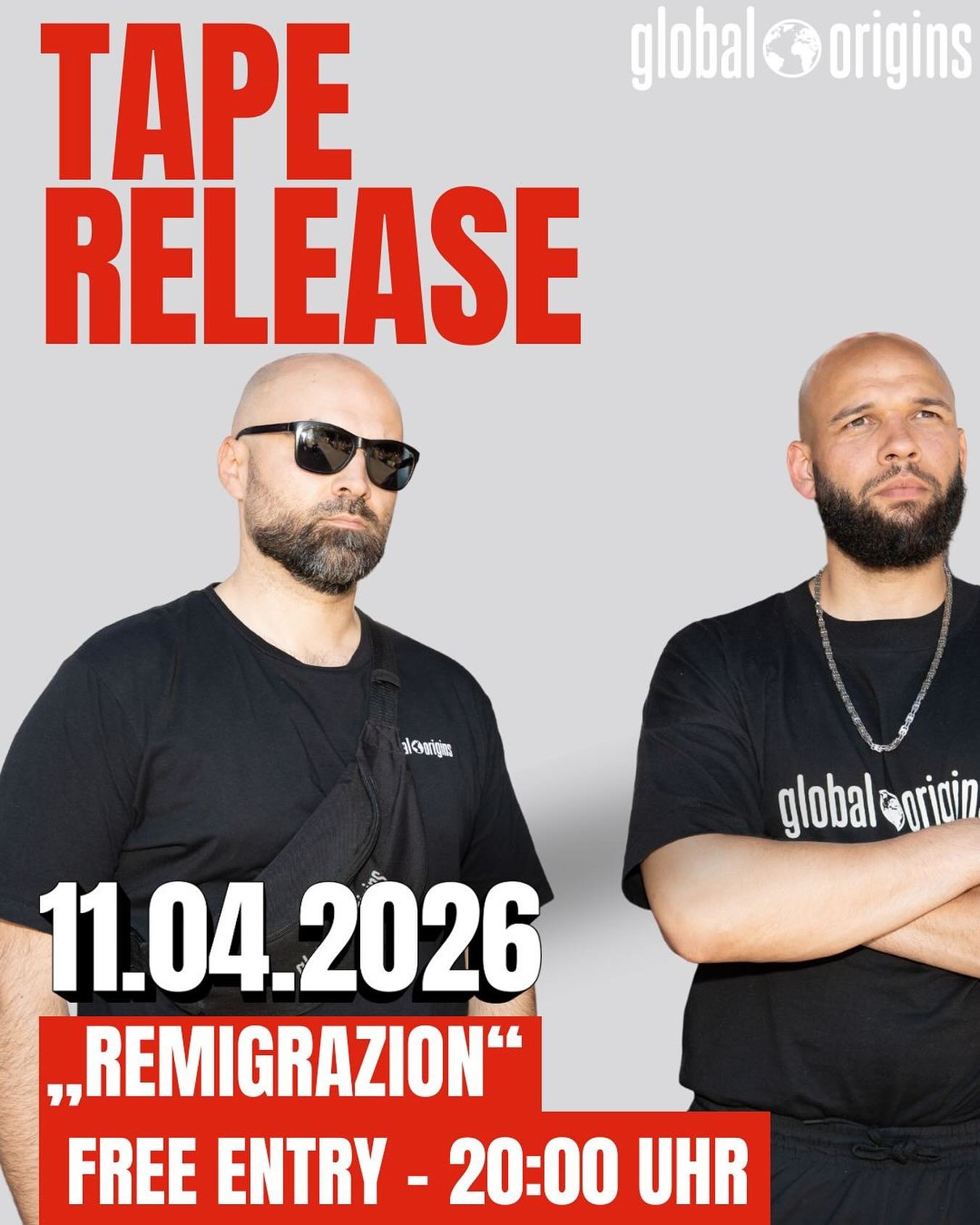 SAVE THE STRASSMANNS!  11 - 04 - 2026 

@globalorigins_org feiern ihr Tape Record Release &amp; die Jungs und wir haben uns das ein oder andere f&uuml;r euch einfallen lassen. Also darum sicher + Augen &amp; &Ouml;hrchin aufhalten.