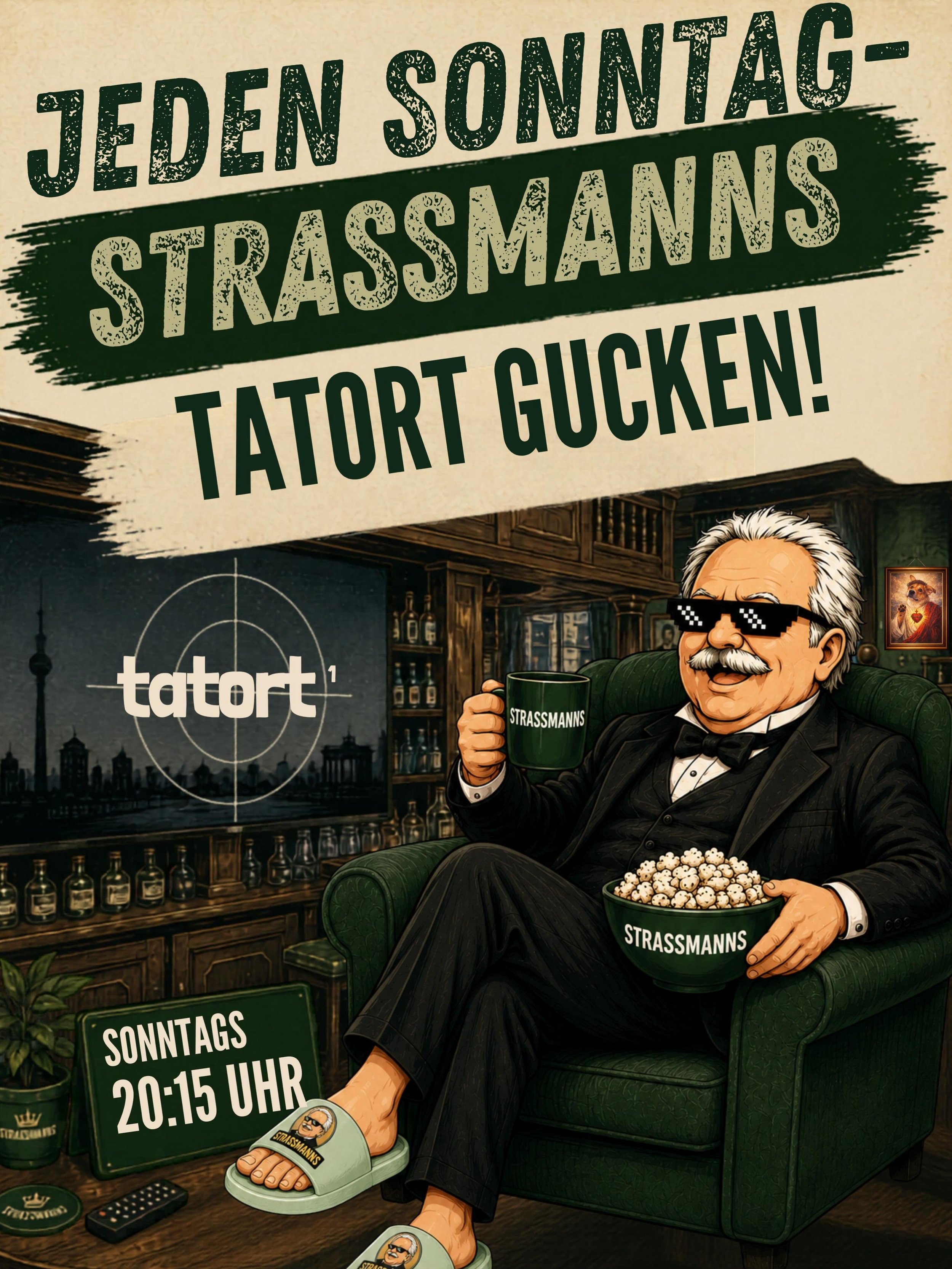 Tatort schaut man nicht allein. Sondern mit seinem Kiez &amp; seinen Strassis.

Jeden Sonntag ab 20:15 Uhr l&auml;uft im Stra&szlig;manns der aktuelle Tatort auf gro&szlig;er Leinwand. Dazu gibt&rsquo;s Guinness, Kilkenny, Berliner, Pilsner und Helle