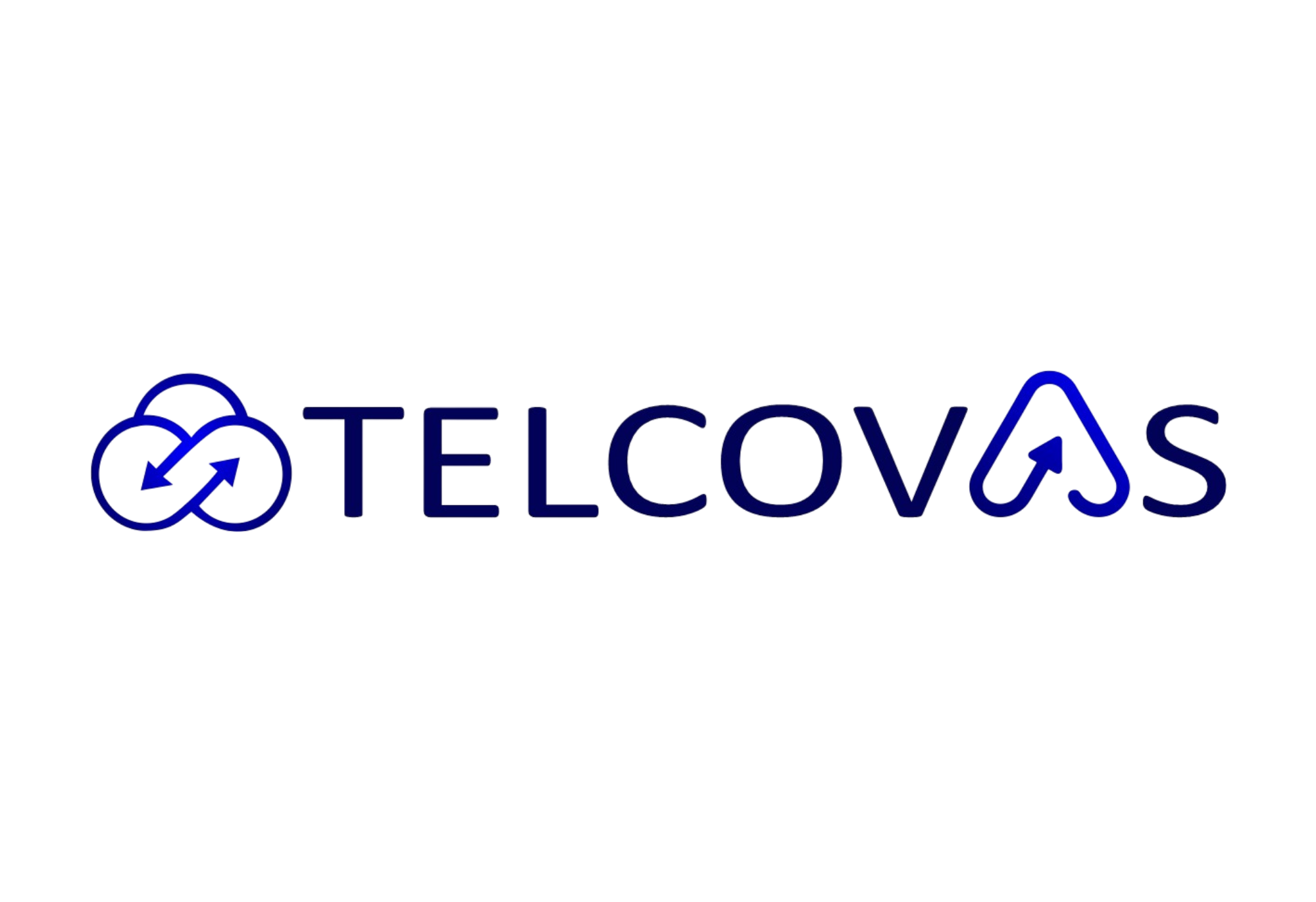 Neon sign with the text 'TELCOVAS' and a circular logo to the left featuring a stylized globe and interconnected check marks.