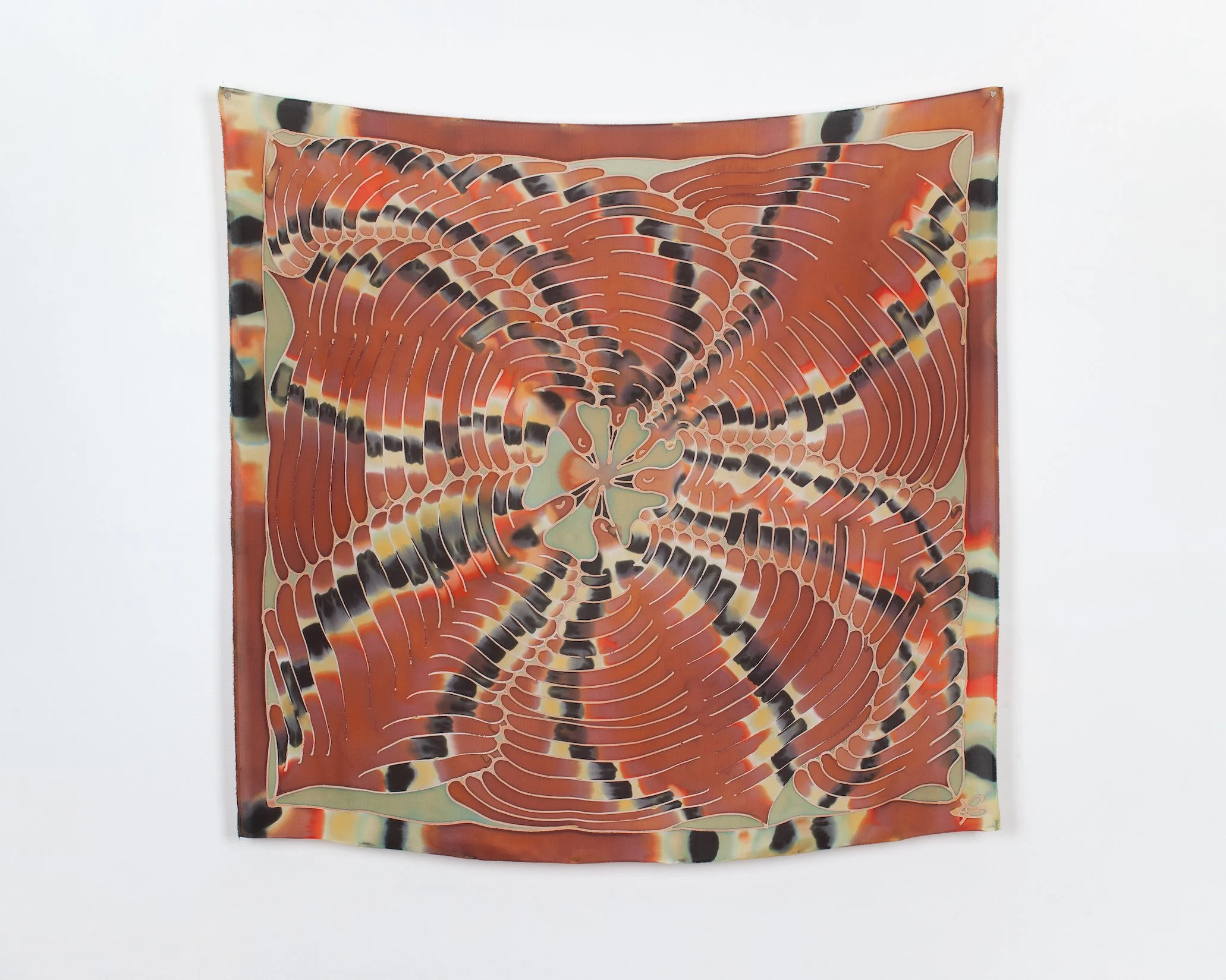 Benedict Scheuer, Flower, 2024, hand dyed 8mm Habotai silk, 46 1/4 x 44 1/4 in.