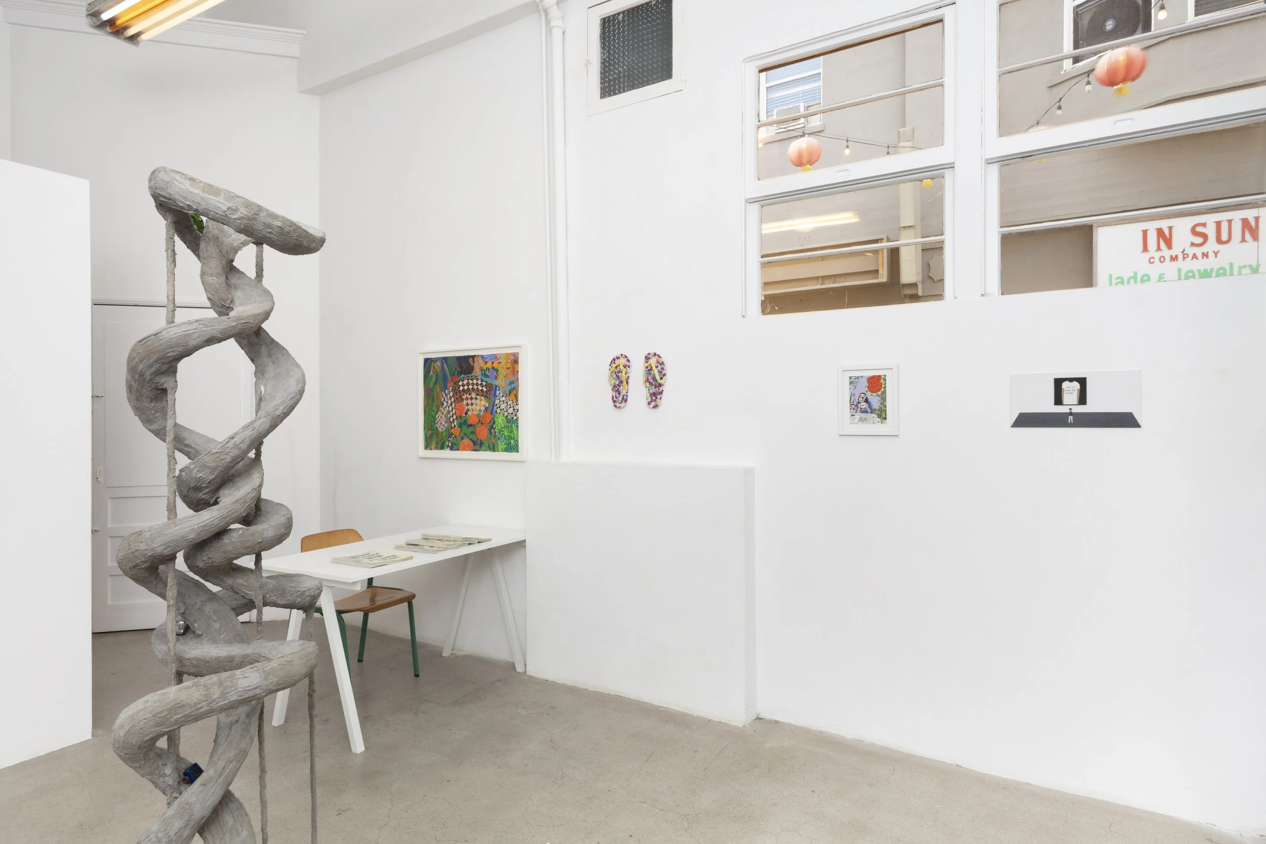 Installation view, Triangle Projects Presents!, North Loop West, Los Angeles, CA. January 9, 2025 - February 7, 2026. Image courtesy Josh Schaedel.