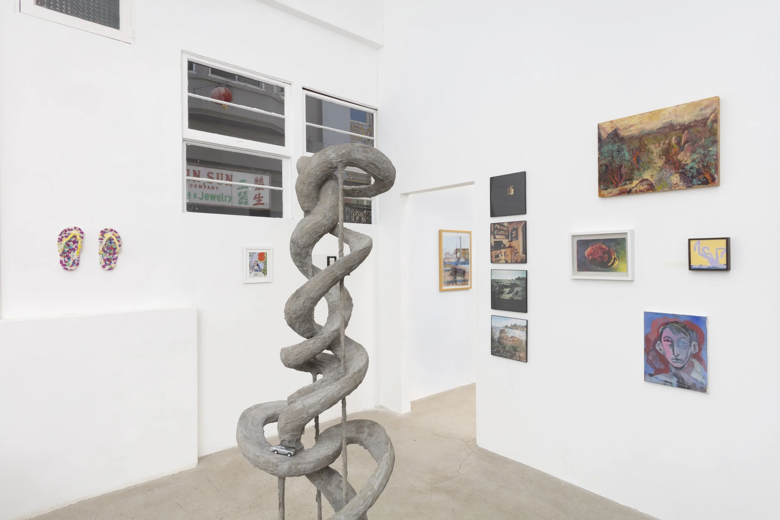 Installation view, Triangle Projects Presents!, North Loop West, Los Angeles, CA. January 9, 2025 - February 7, 2026. Image courtesy Josh Schaedel.