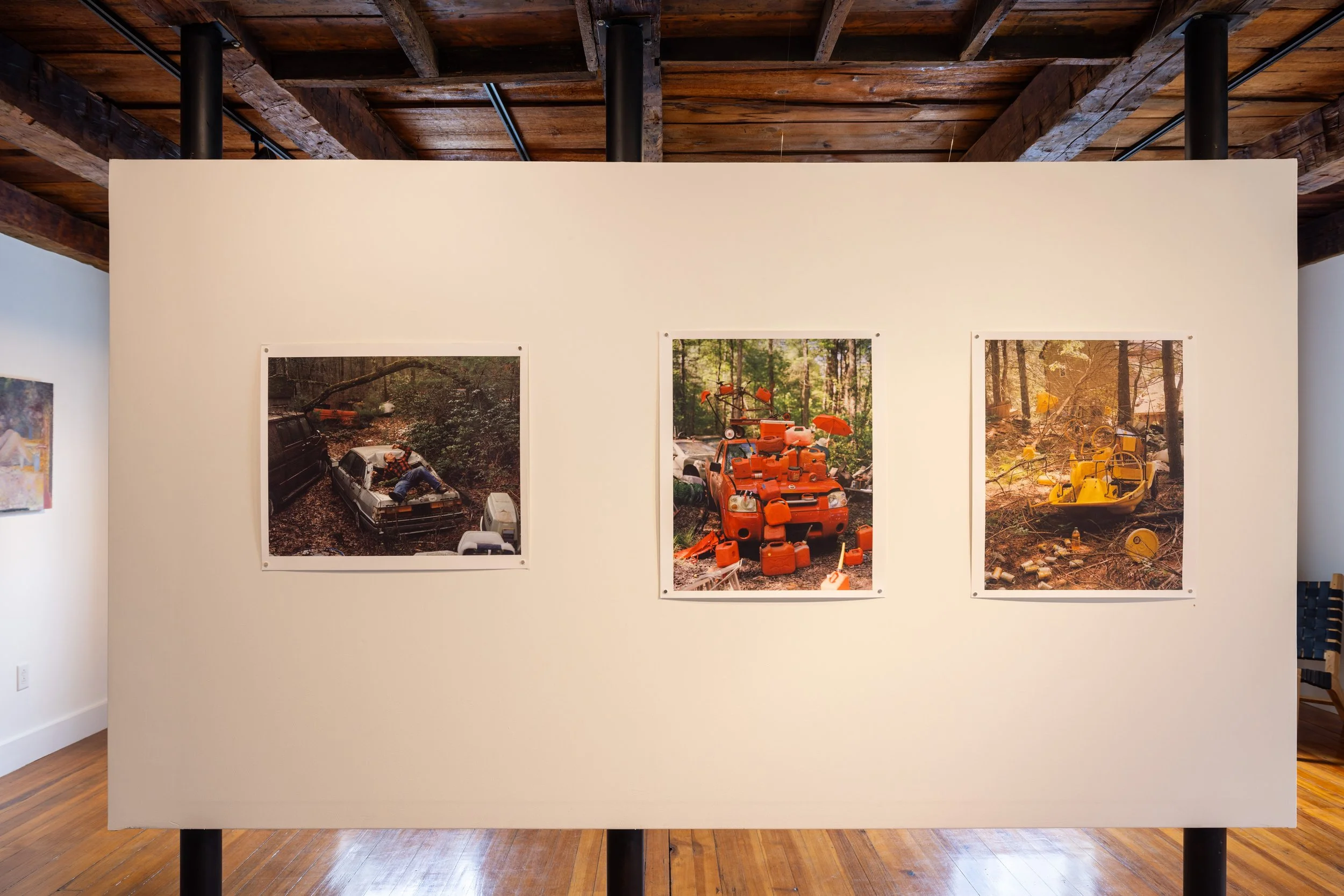 Installation view, works by Rodell Warner and Phoebe Shuman-Goodier.