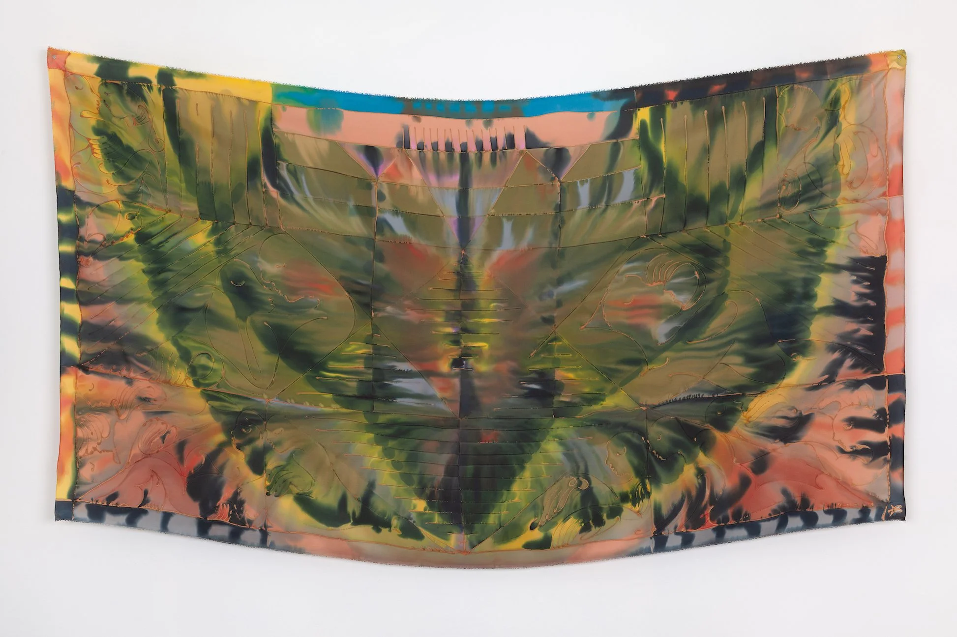 Benedict Scheuer, Summer, 2024, hand dyed 16mm Habotai silk, 45 1/2 x 82 in. 