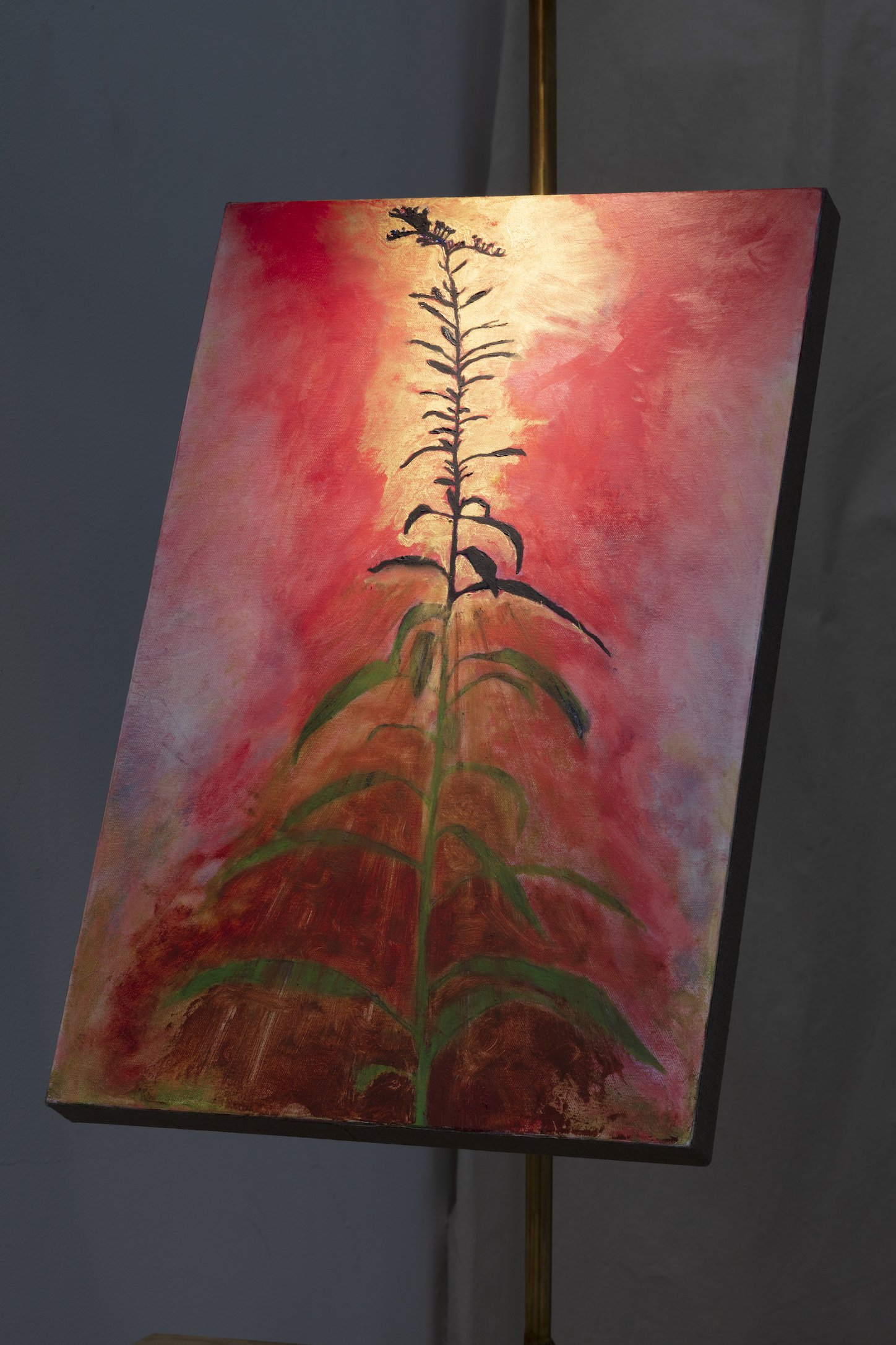 Gaby Collins-Fernandez, The Change Fell Out Of Your Eye, 2023, oil and acrylic paint and digital photocollage print on beach towel, chiffon, and double-sided sequins, 68 x 52 in