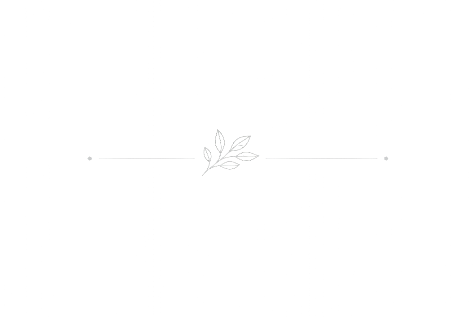 Black background with a minimalist white line drawing of a branch with leaves in the center, flanked by thin horizontal lines on each side.