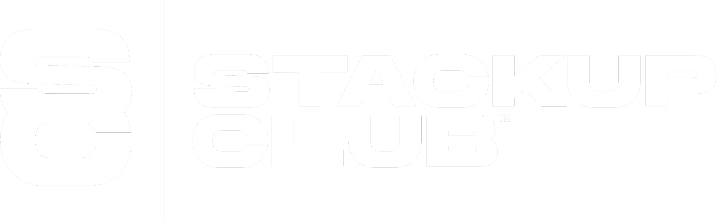 Logo for the SQUADUP CLUB with a large white S on a black background, and the words SQUAD UP CLUB in bold white letters beside it.